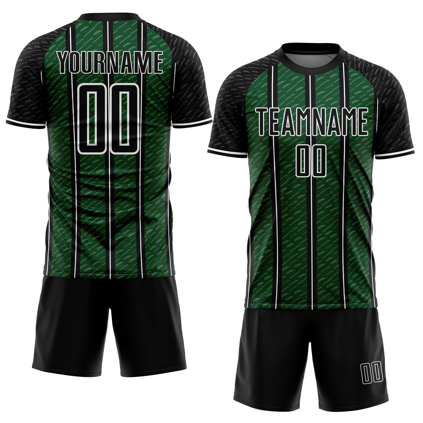 Custom Black Green-White Line Sublimation Soccer Uniform Jersey view 2
