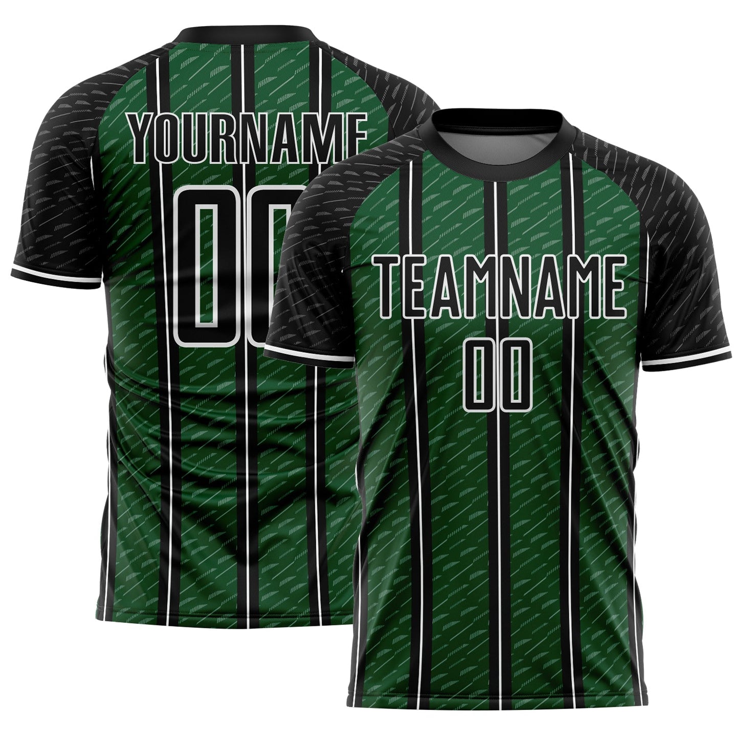 Custom Black Green-White Line Sublimation Soccer Uniform Jersey - Main View