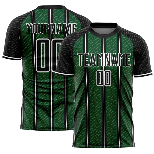 Custom Black Green-White Line Sublimation Soccer Uniform Jersey - Main View
