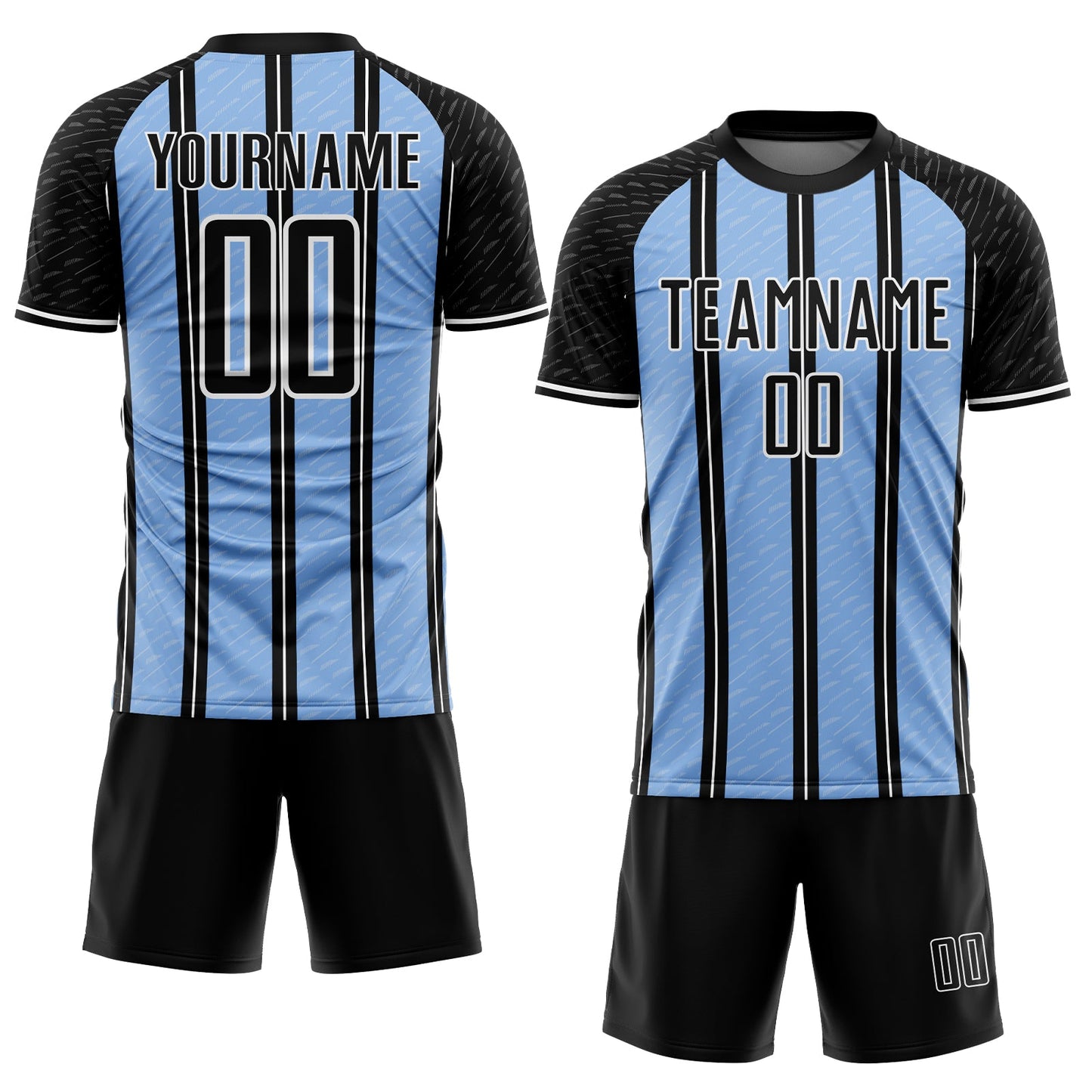 Custom Black Light Blue-White Line Sublimation Soccer Uniform Jersey view 2