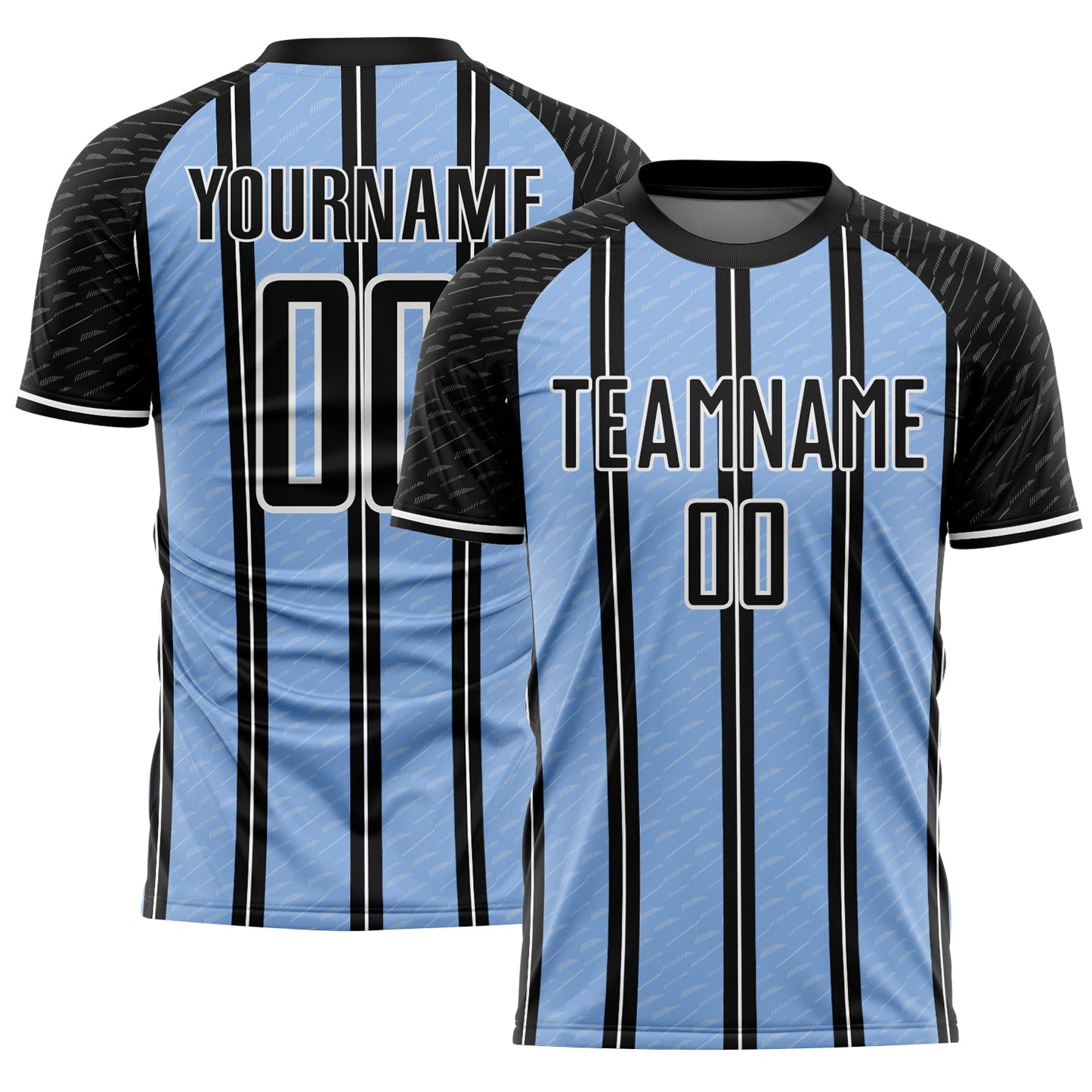 Custom Black Light Blue-White Line Sublimation Soccer Uniform Jersey - Main View