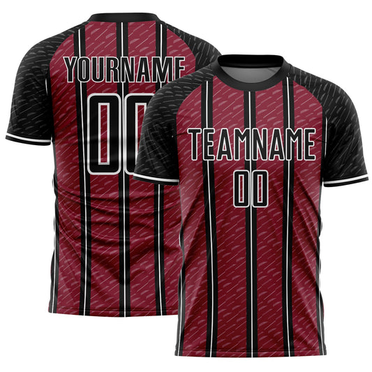 Custom Black Crimson-White Line Sublimation Soccer Uniform Jersey - Main View
