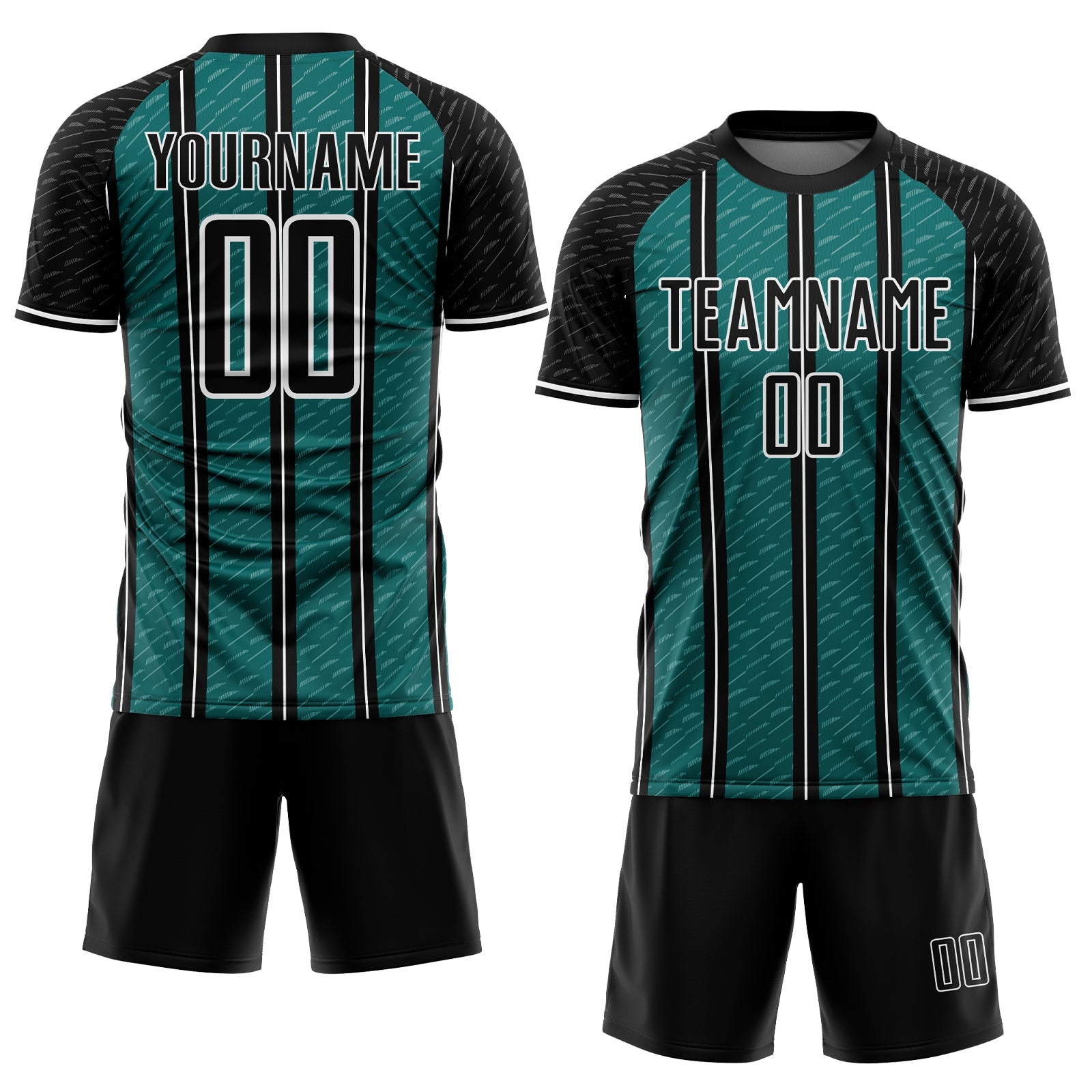 Custom Black Teal-White Line Sublimation Soccer Uniform Jersey view 2