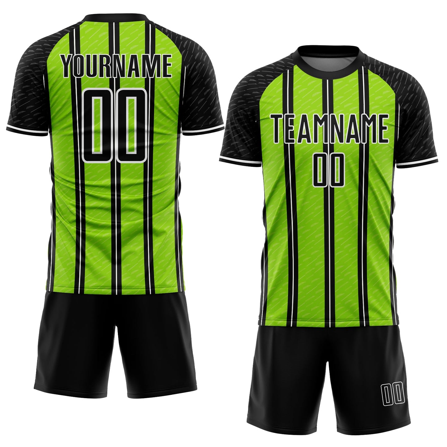 Custom Black Neon Green-White Line Sublimation Soccer Uniform Jersey view 2