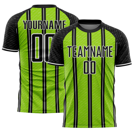 Custom Black Neon Green-White Line Sublimation Soccer Uniform Jersey - Main View