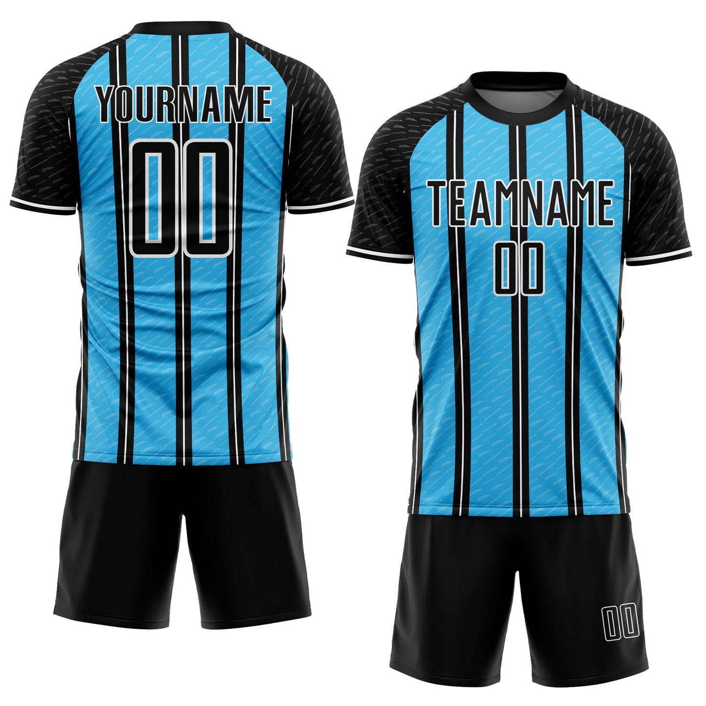 Custom Black Sky Blue-White Line Sublimation Soccer Uniform Jersey view 2