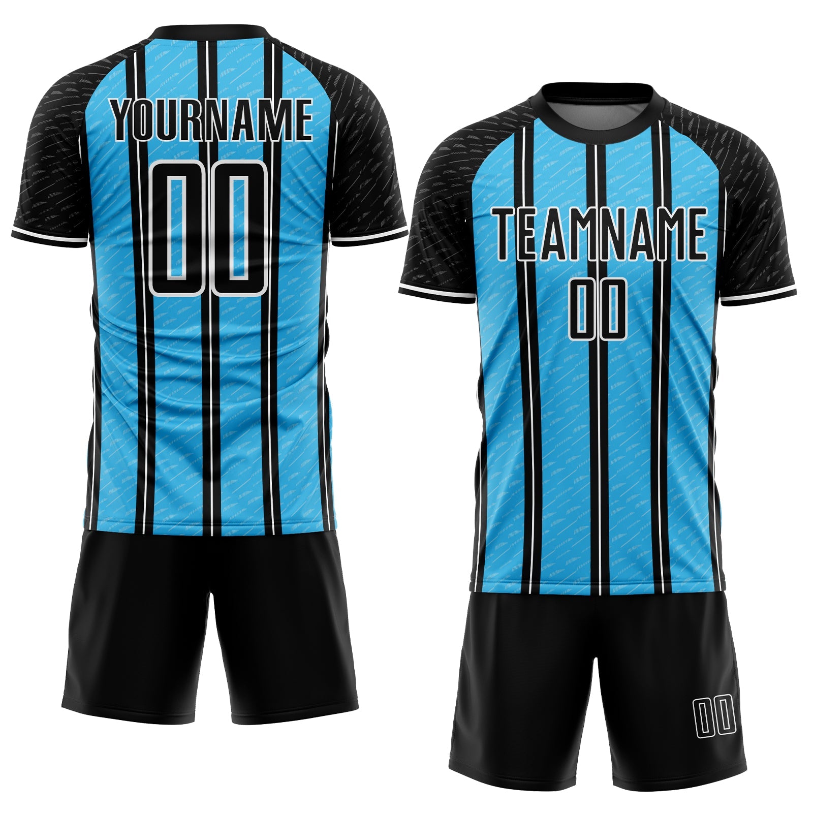 Custom Black Sky Blue-White Line Sublimation Soccer Uniform Jersey view 2