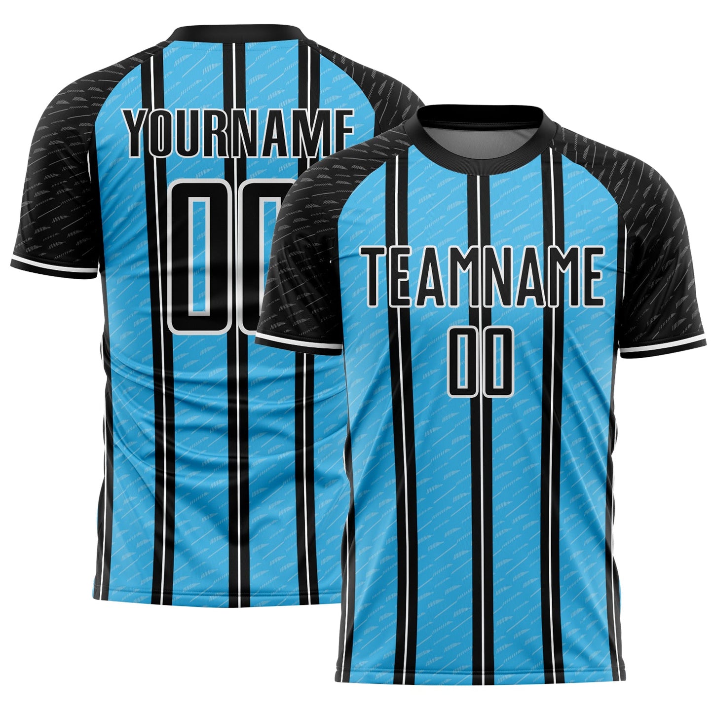 Custom Black Sky Blue-White Line Sublimation Soccer Uniform Jersey - Main View
