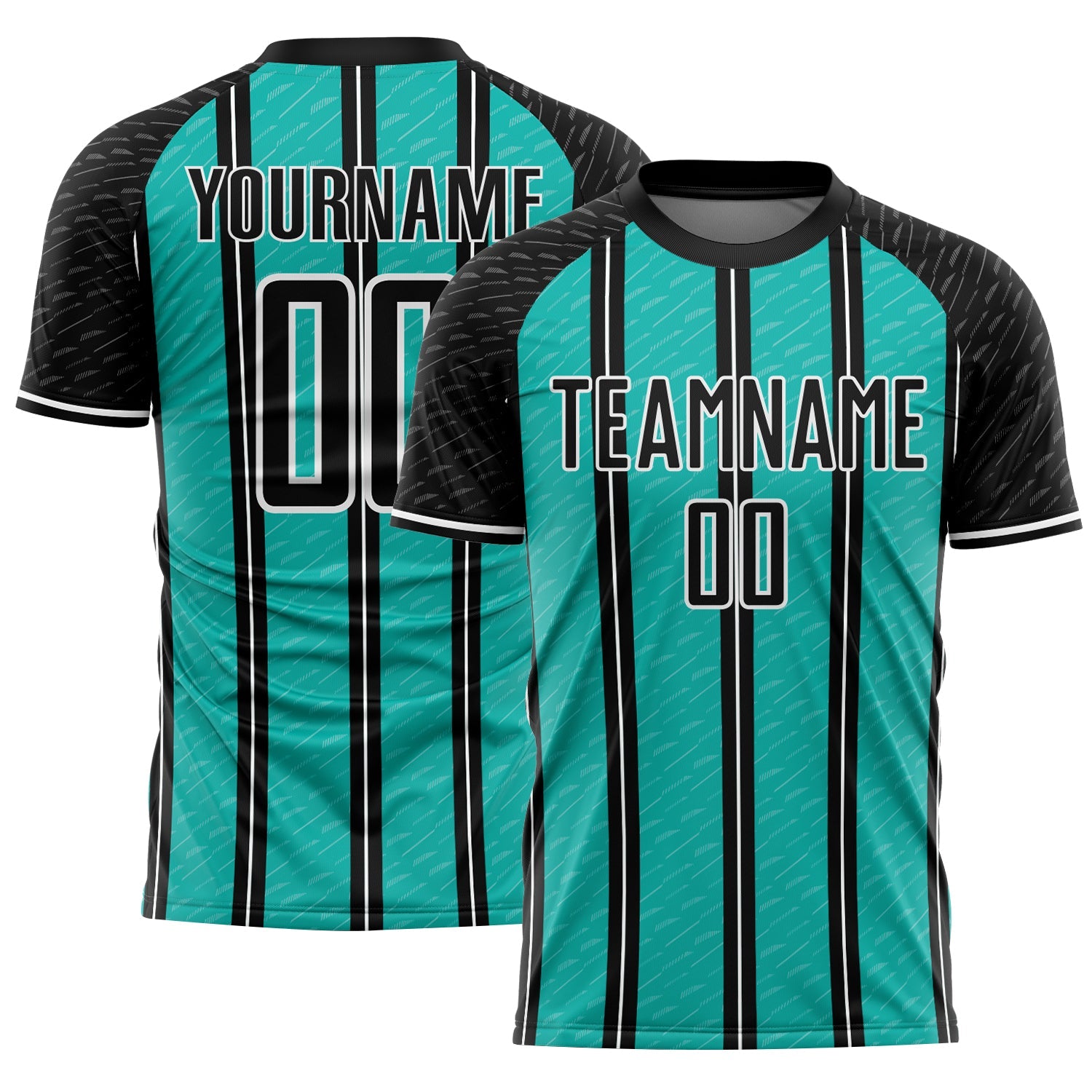 Custom Black Aqua-White Line Sublimation Soccer Uniform Jersey - Main View