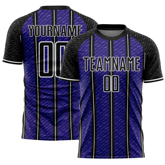 Custom Black Dark Purple-White Line Sublimation Soccer Uniform Jersey - Main View