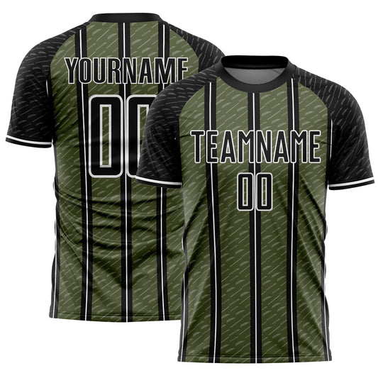 Custom Black Olive-White Line Sublimation Soccer Uniform Jersey - Main View