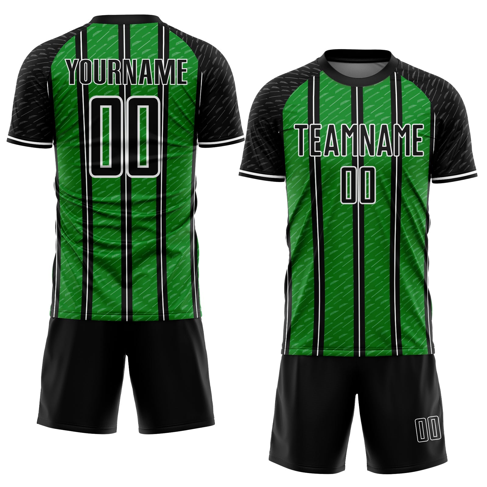 Custom Black Grass Green-White Line Sublimation Soccer Uniform Jersey view 2