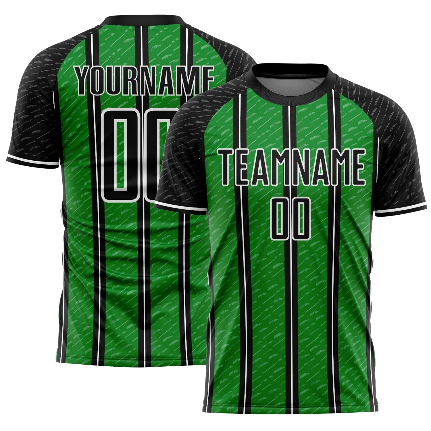 Custom Black Grass Green-White Line Sublimation Soccer Uniform Jersey - Main View