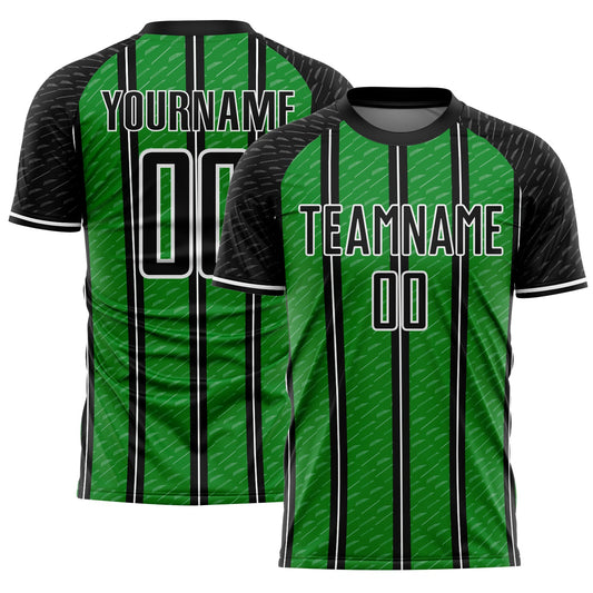 Custom Black Grass Green-White Line Sublimation Soccer Uniform Jersey - Main View