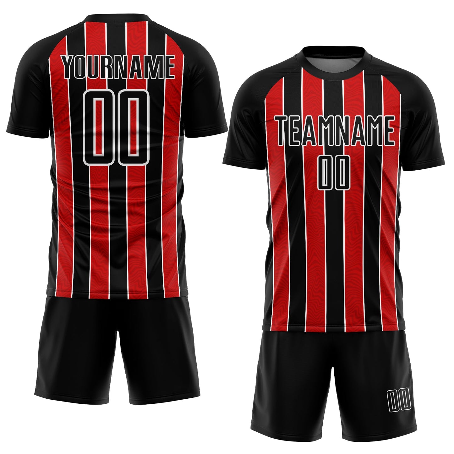 Custom Black Red-White Line Sublimation Soccer Uniform Jersey view 2