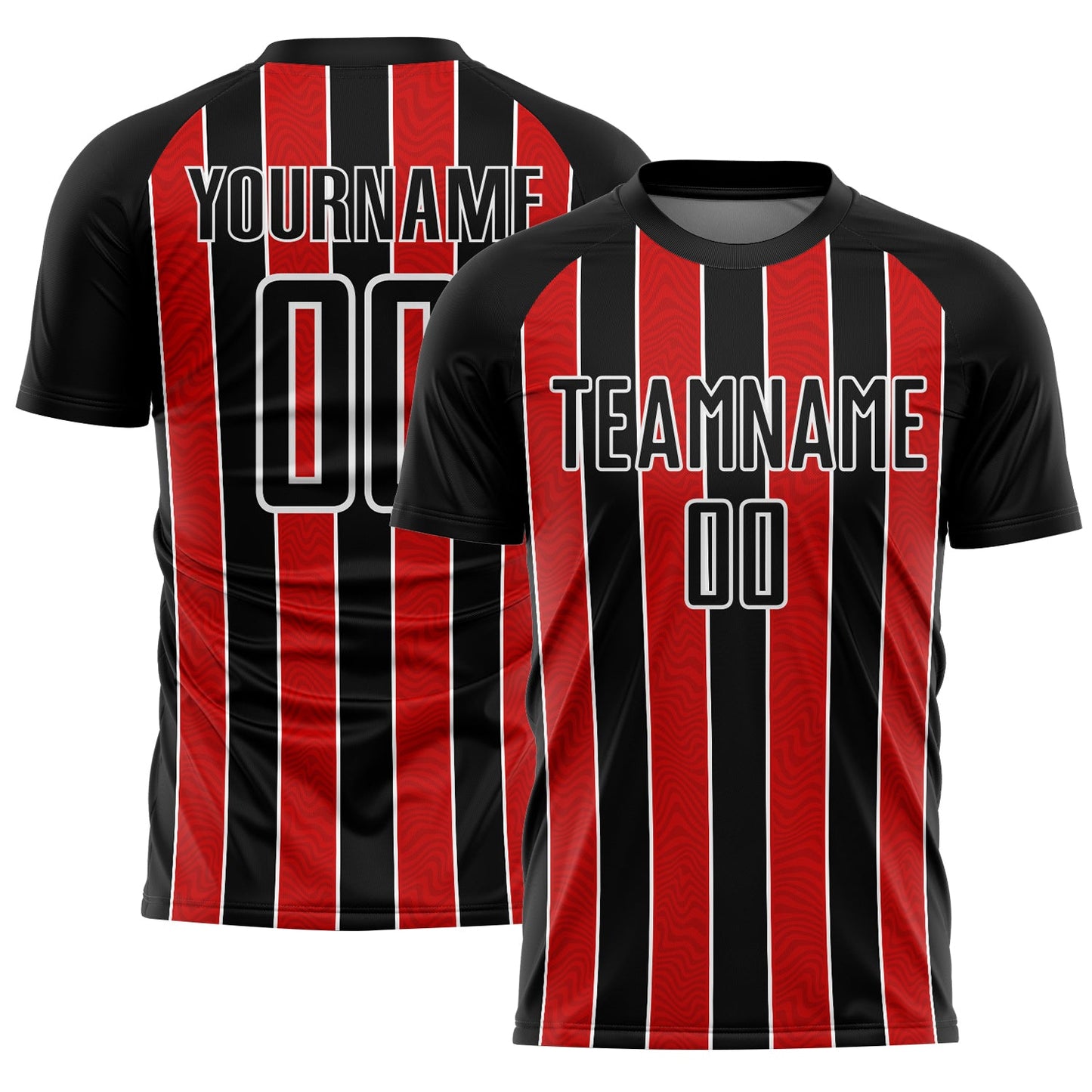 Custom Black Red-White Line Sublimation Soccer Uniform Jersey - Main View