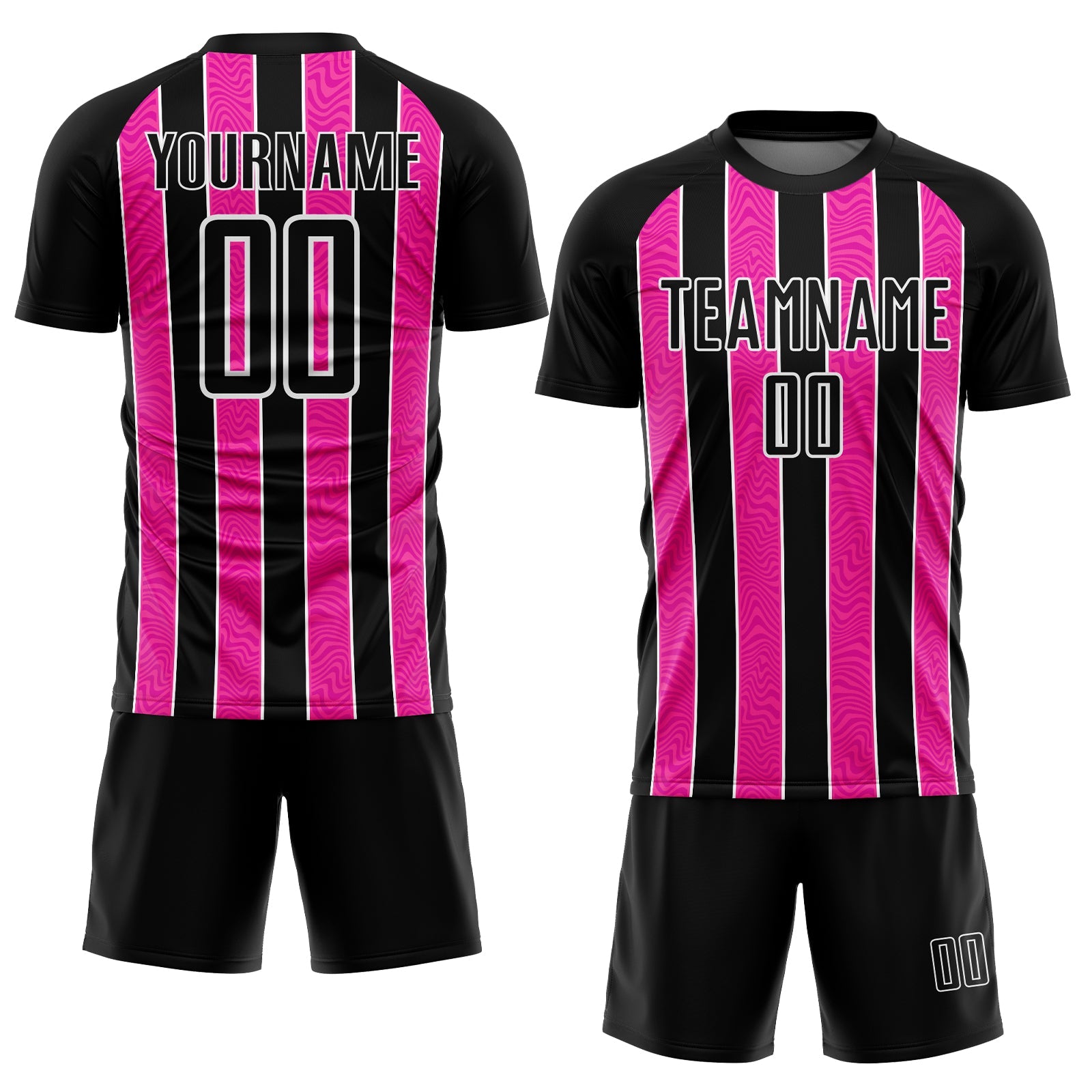 Custom Black Pink-White Line Sublimation Soccer Uniform Jersey view 2