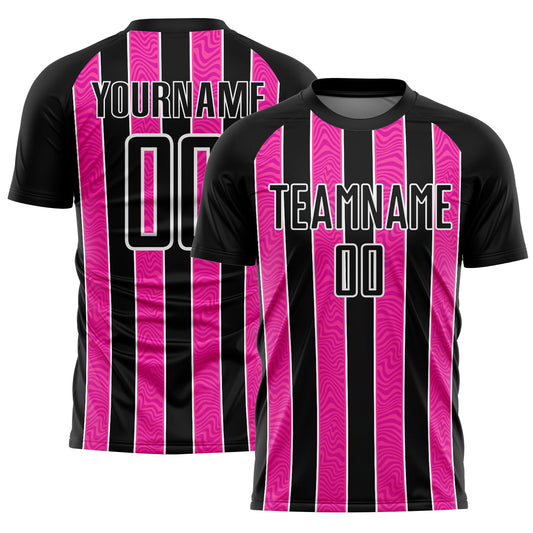 Custom Black Pink-White Line Sublimation Soccer Uniform Jersey - Main View