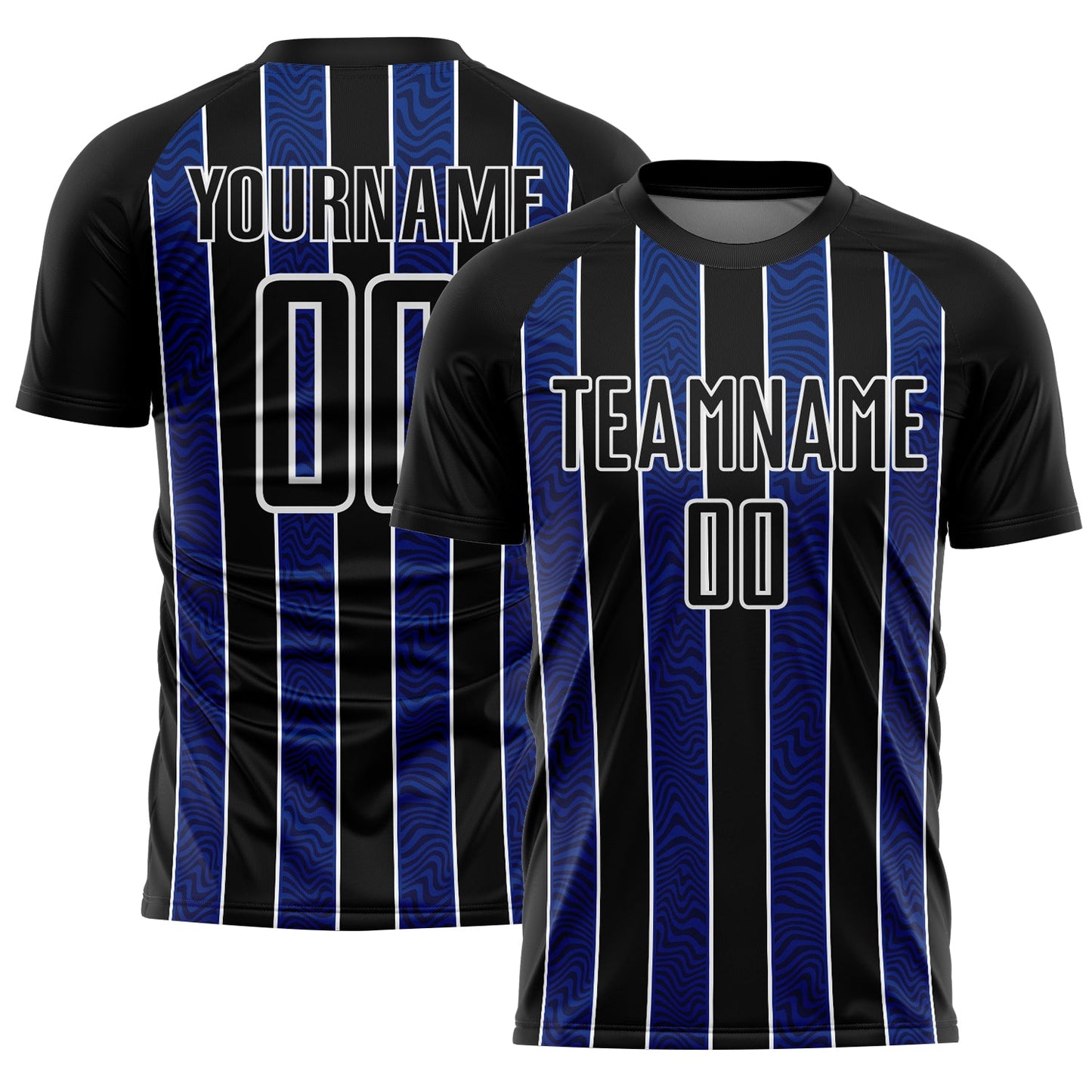 Custom Black Royal-White Line Sublimation Soccer Uniform Jersey - Main View