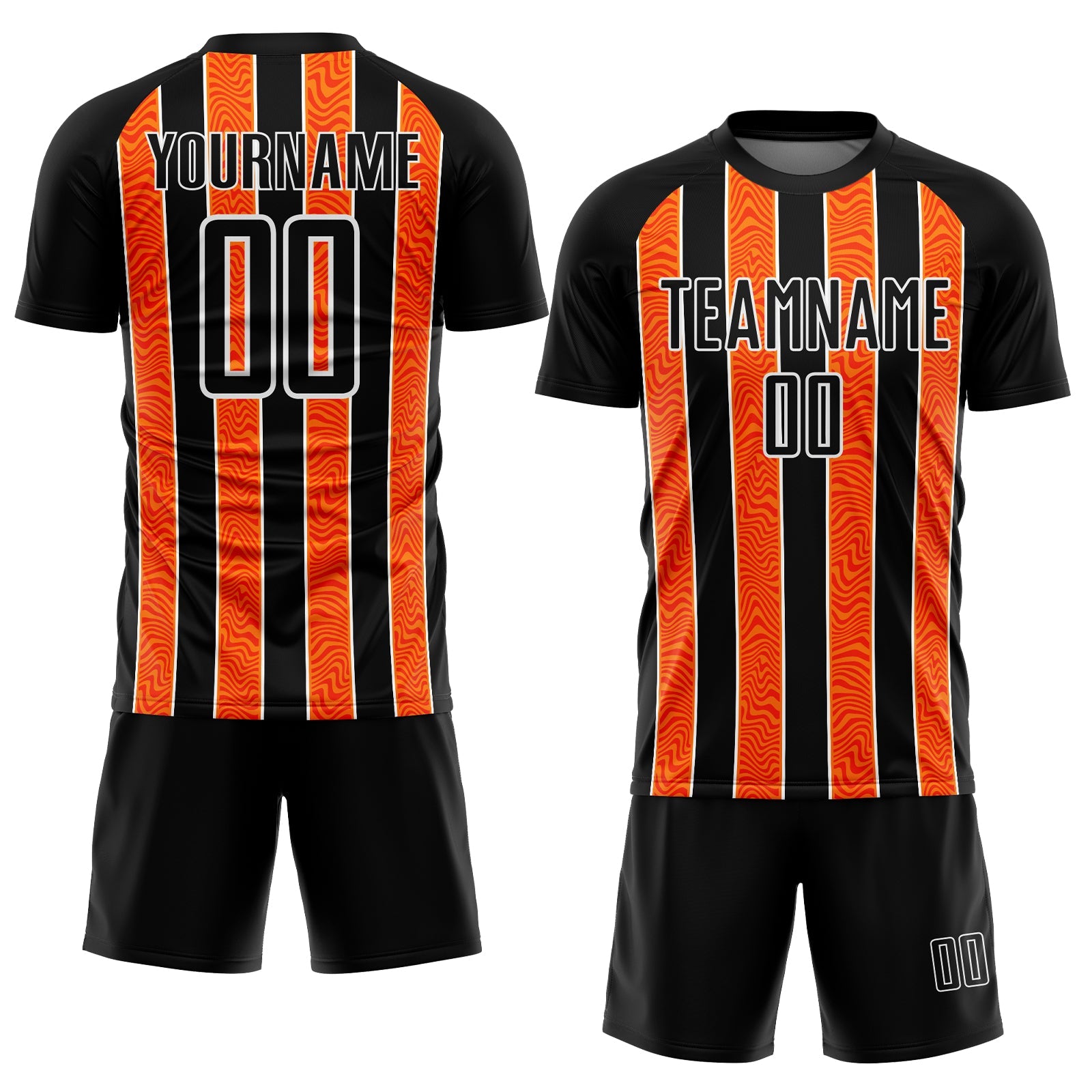 Custom Black Orange-White Line Sublimation Soccer Uniform Jersey view 2