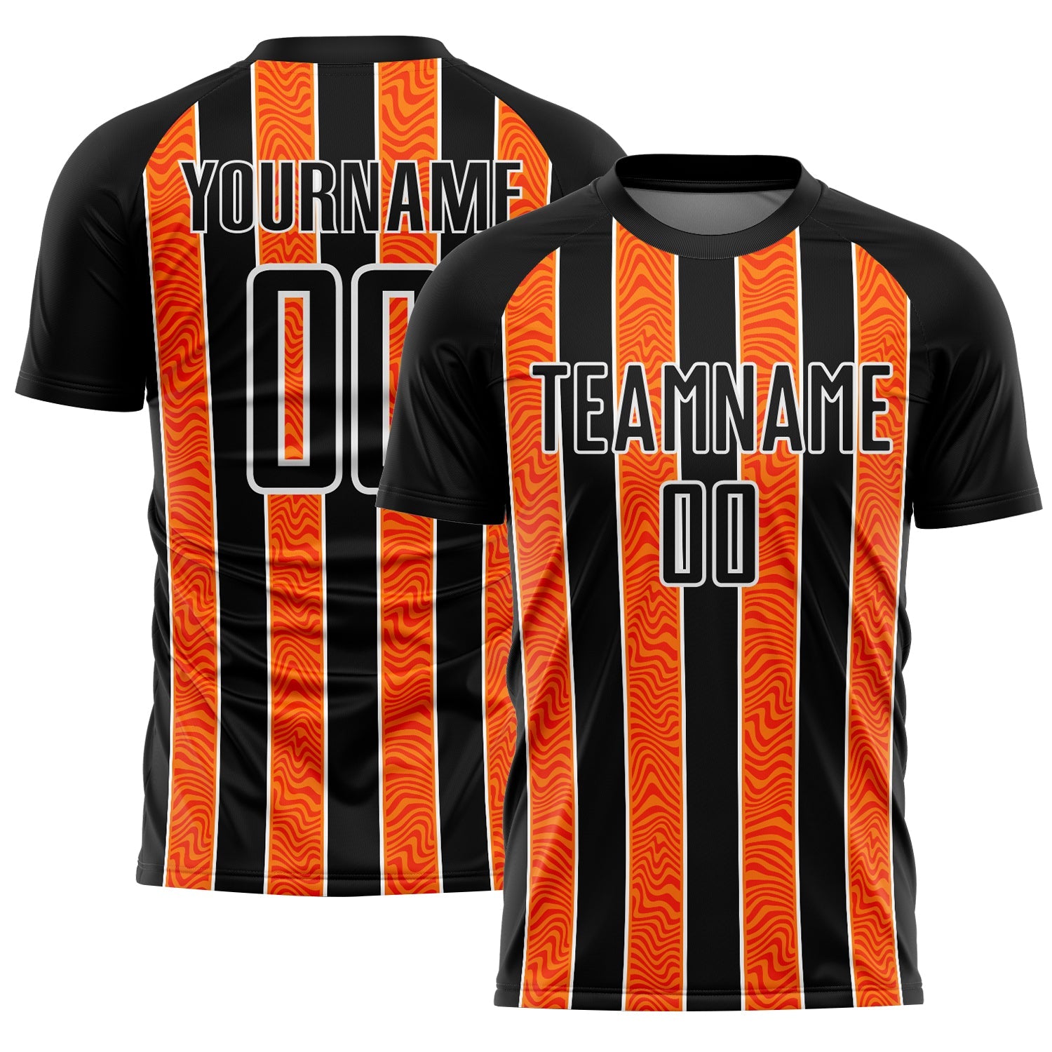 Custom Black Orange-White Line Sublimation Soccer Uniform Jersey - Main View