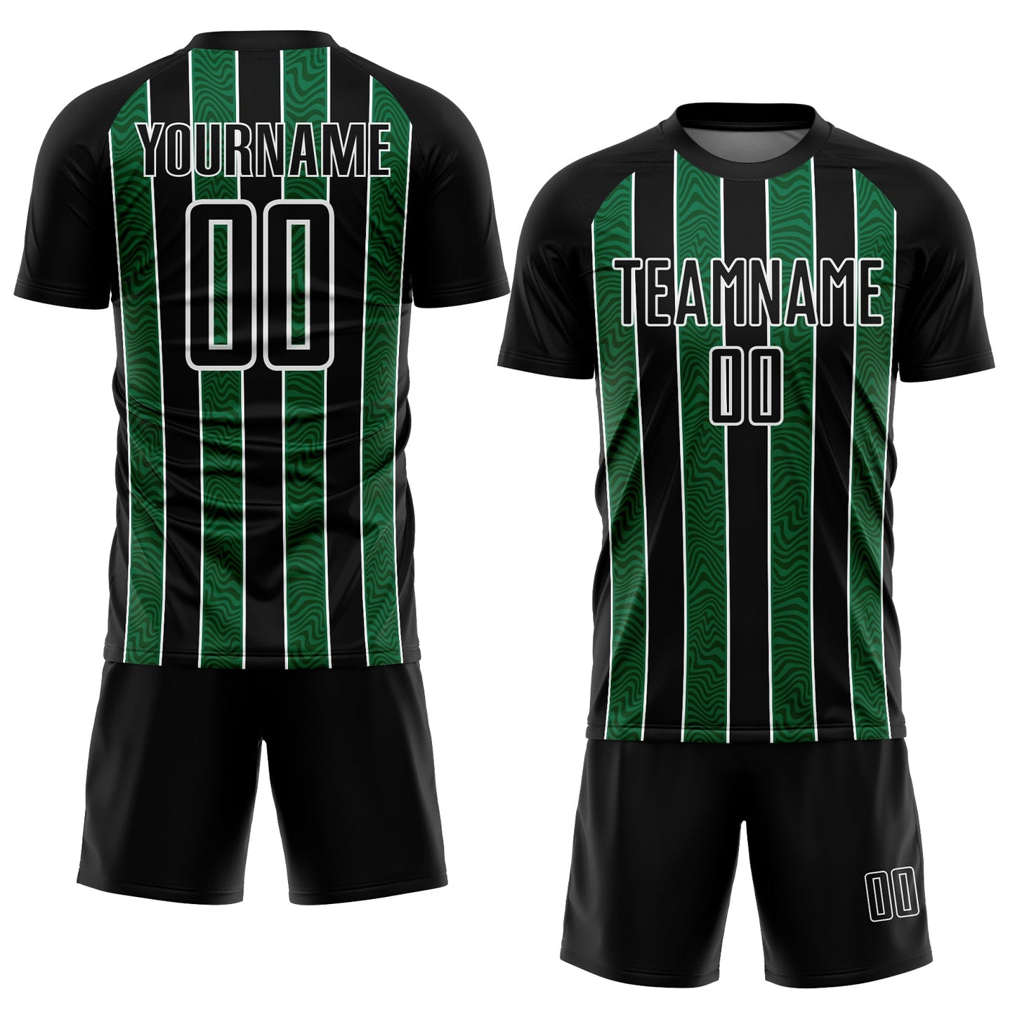 Custom Black Kelly Green-White Line Sublimation Soccer Uniform Jersey view 2