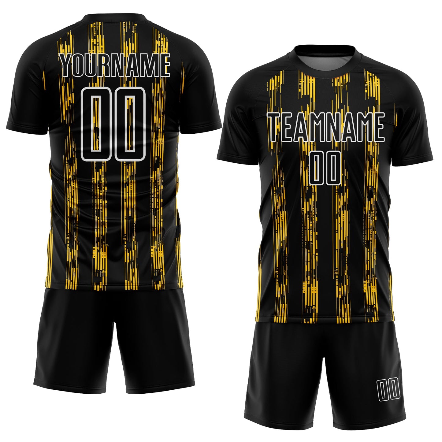 Custom Black Yellow-White Line Sublimation Soccer Uniform Jersey view 2