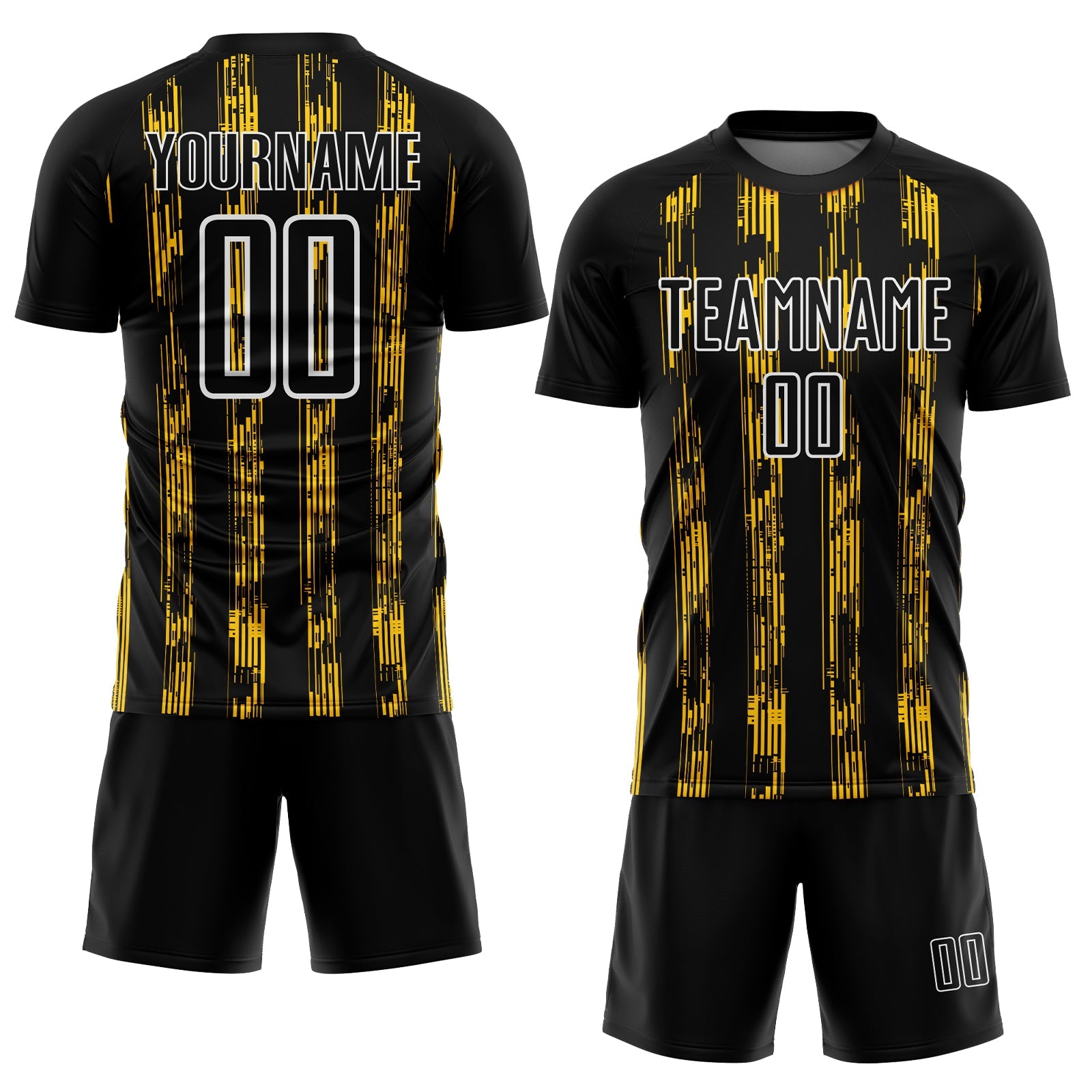 Custom Black Yellow-White Line Sublimation Soccer Uniform Jersey view 2