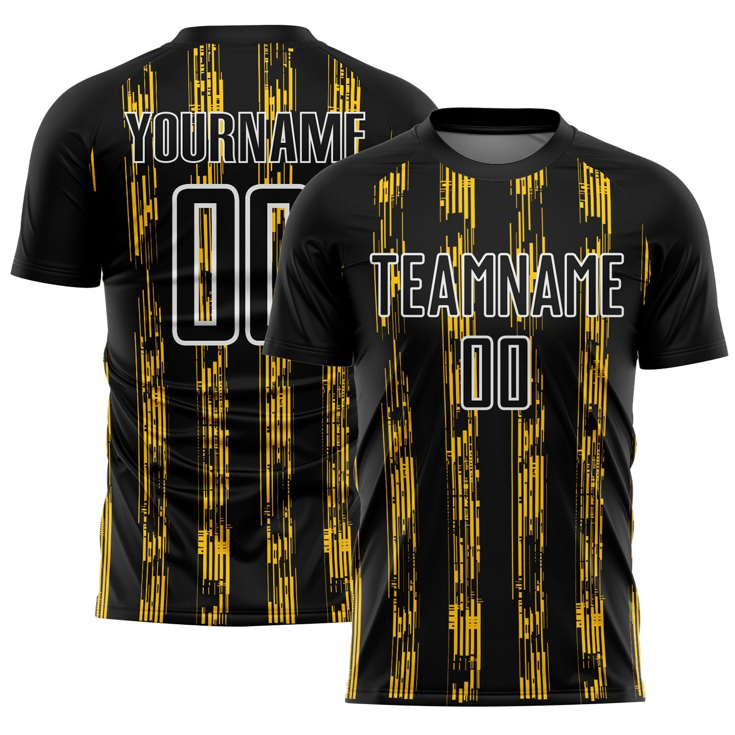 Custom Black Yellow-White Line Sublimation Soccer Uniform Jersey - Main View