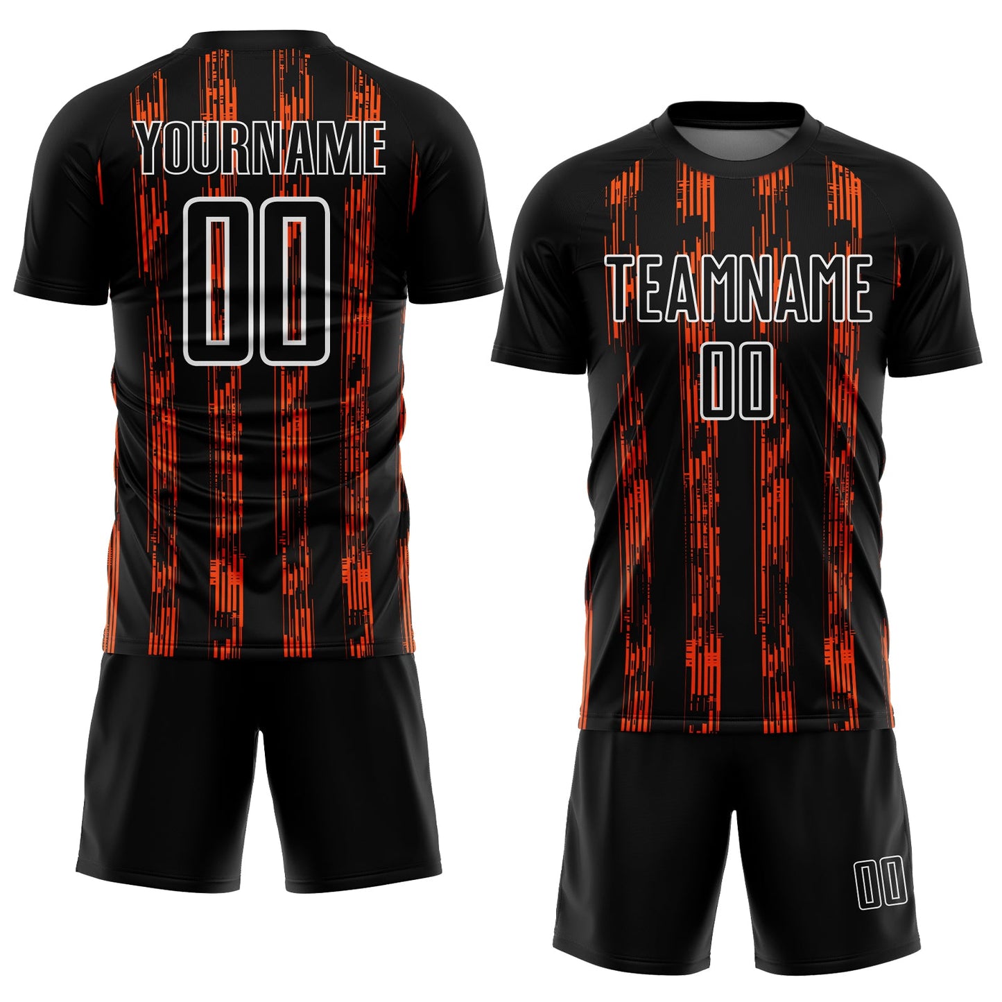 Custom Black Orange-White Line Sublimation Soccer Uniform Jersey view 2
