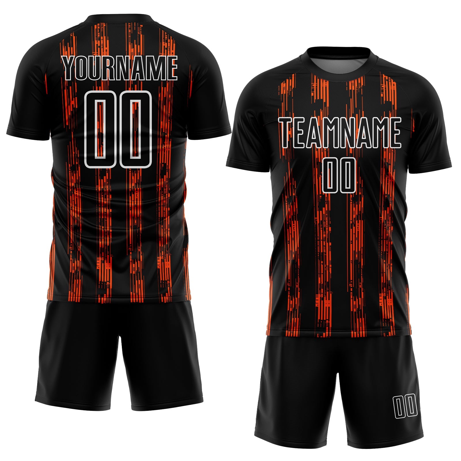 Custom Black Orange-White Line Sublimation Soccer Uniform Jersey view 2