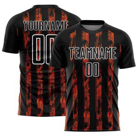 Custom Black Orange-White Line Sublimation Soccer Uniform Jersey - Main View