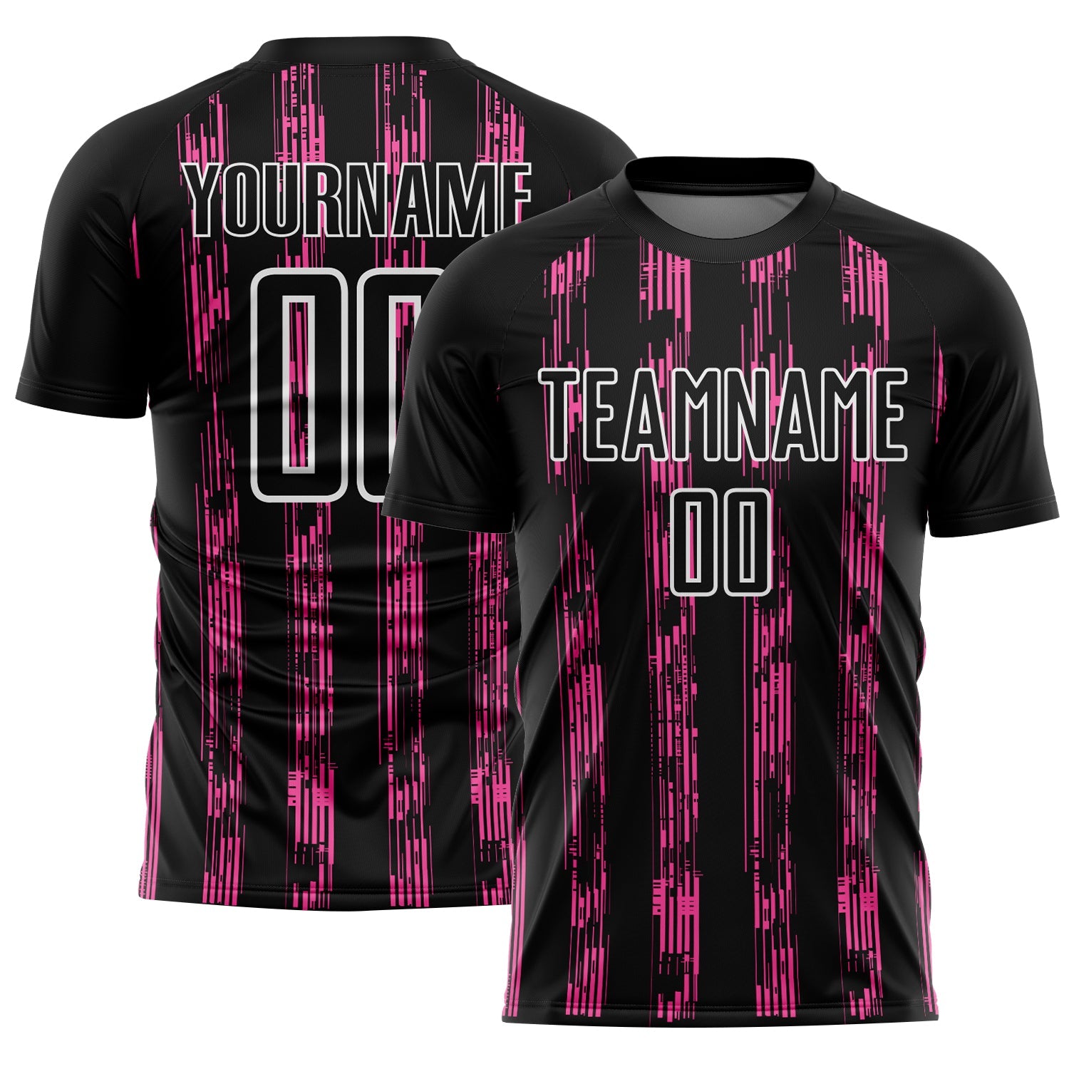 Custom Black Pink-White Line Sublimation Soccer Uniform Jersey - Main View