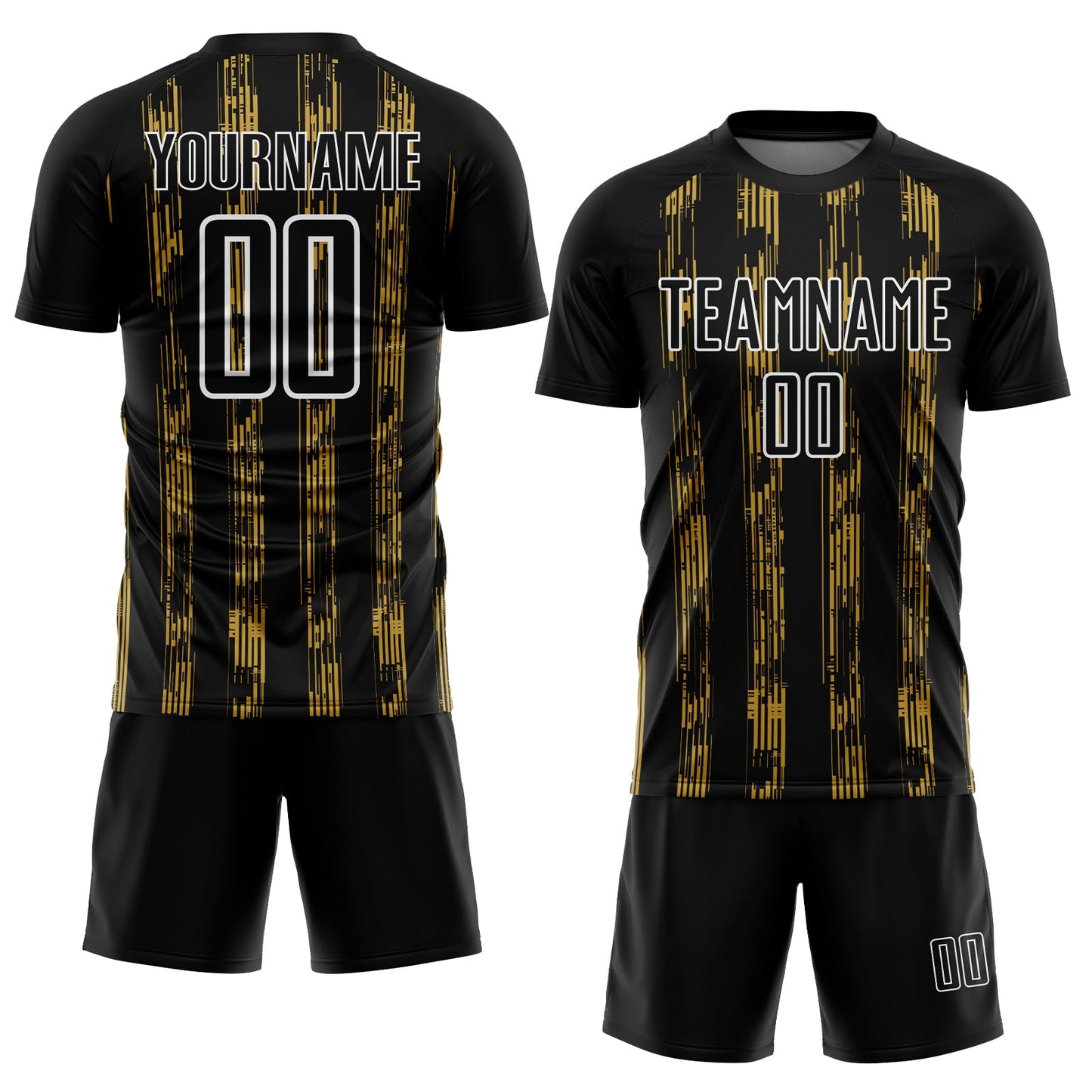 Custom Black Old Gold-White Line Sublimation Soccer Uniform Jersey view 2