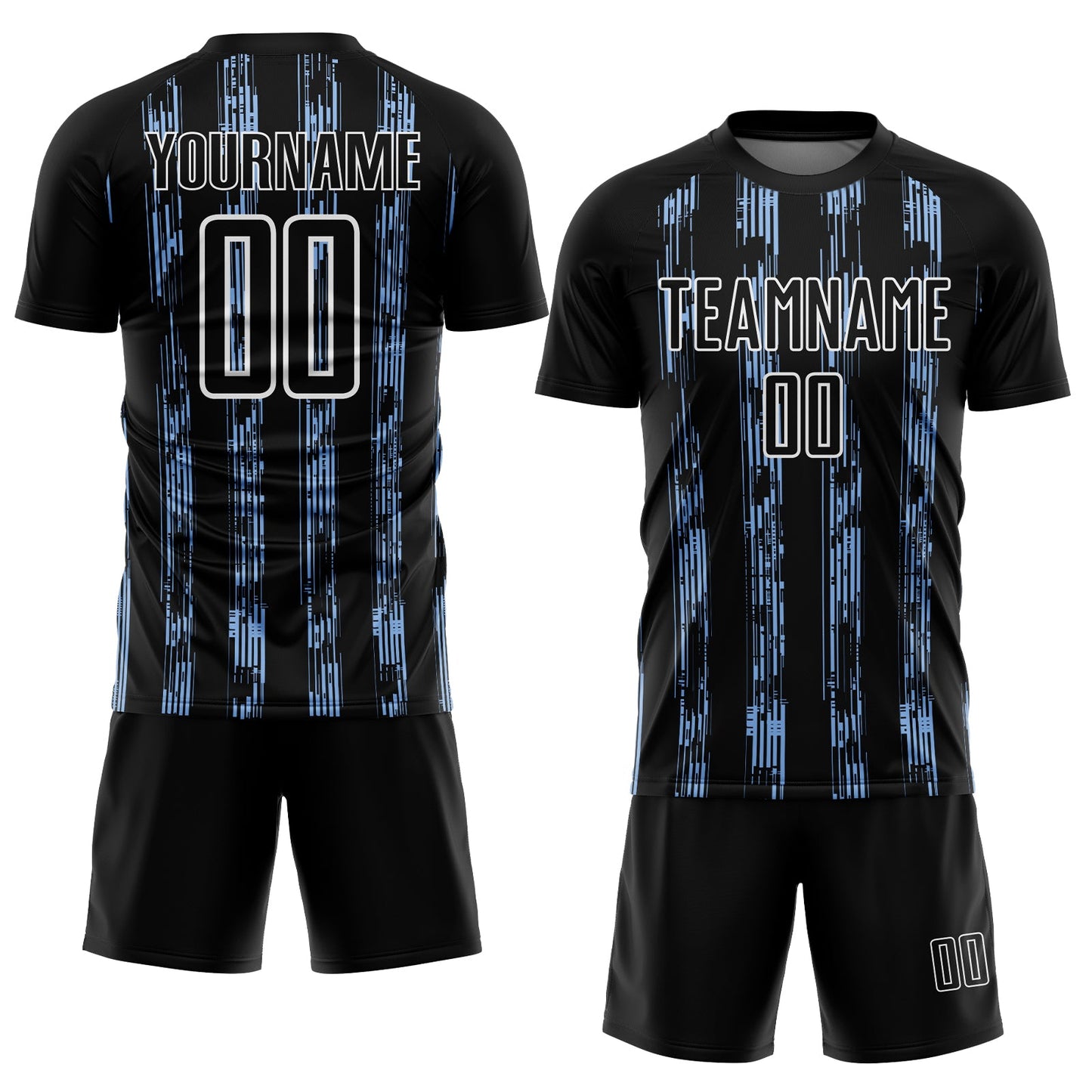 Custom Black Light Blue-White Line Sublimation Soccer Uniform Jersey view 2