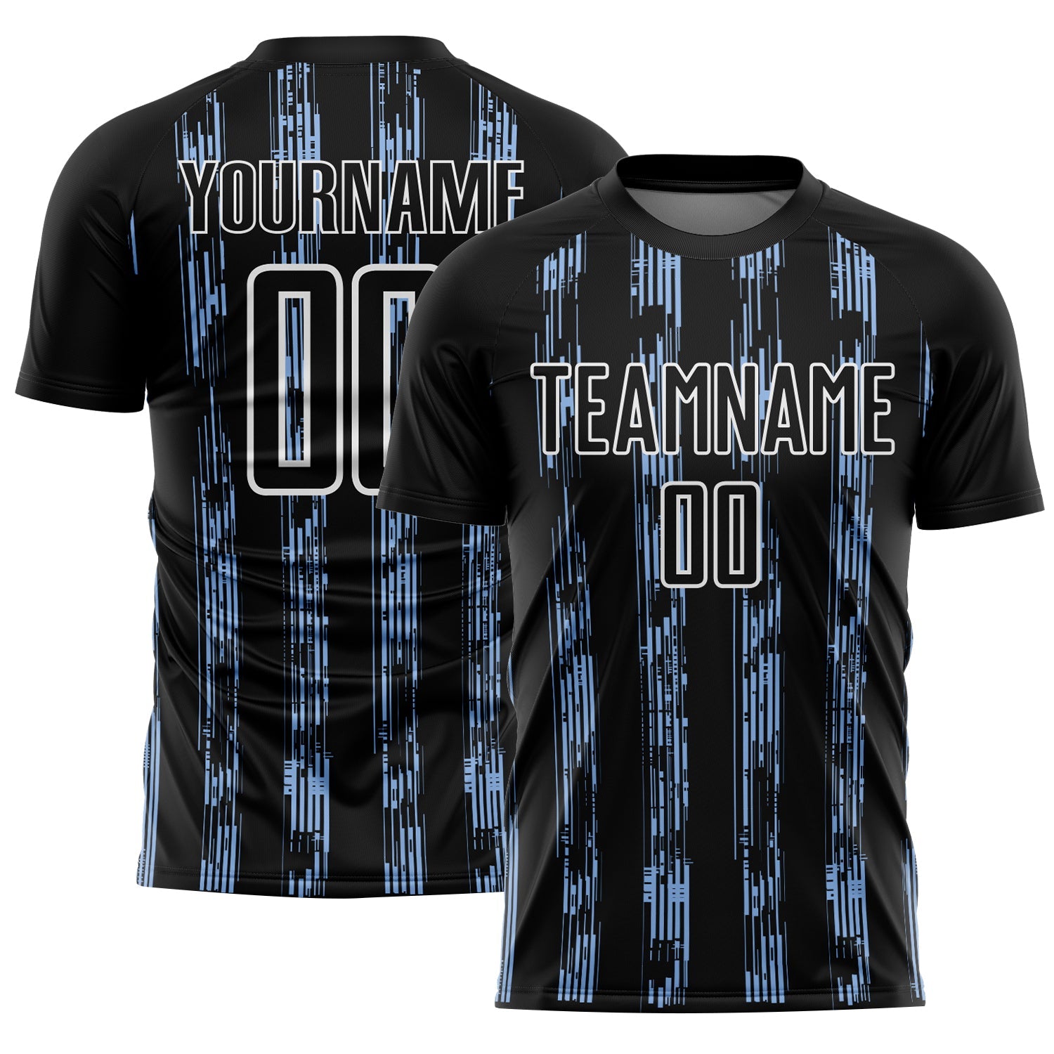 Custom Black Light Blue-White Line Sublimation Soccer Uniform Jersey - Main View