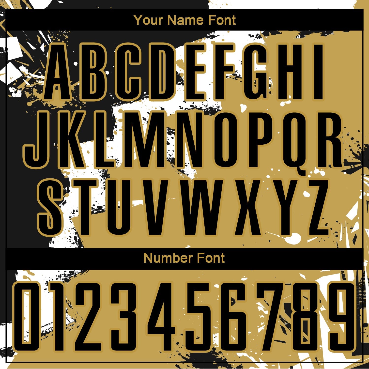 Custom Black White-Old Gold Spalsh Sublimation Soccer Uniform Jersey view 6
