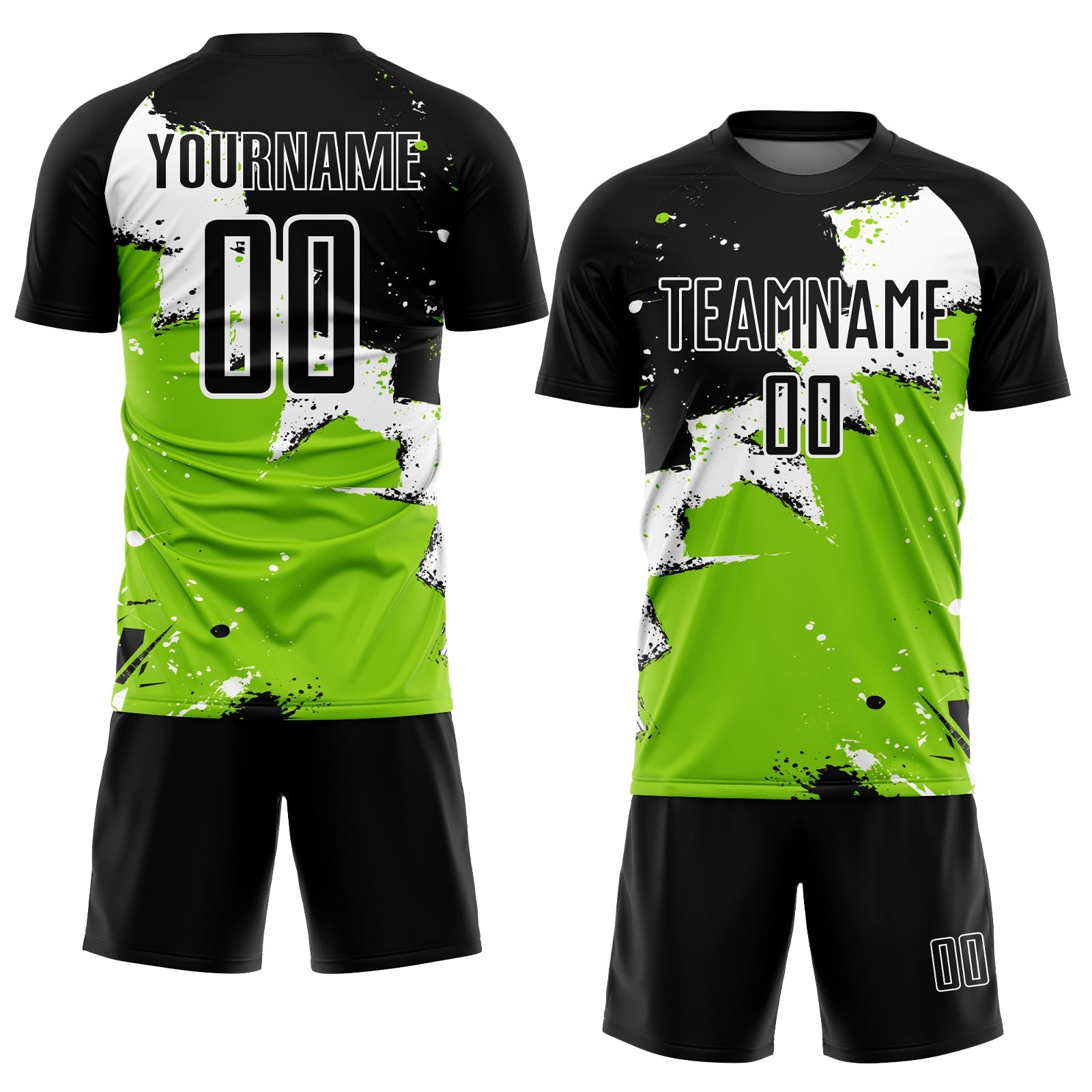Custom Black White-Neon Green Spalsh Sublimation Soccer Uniform Jersey view 2