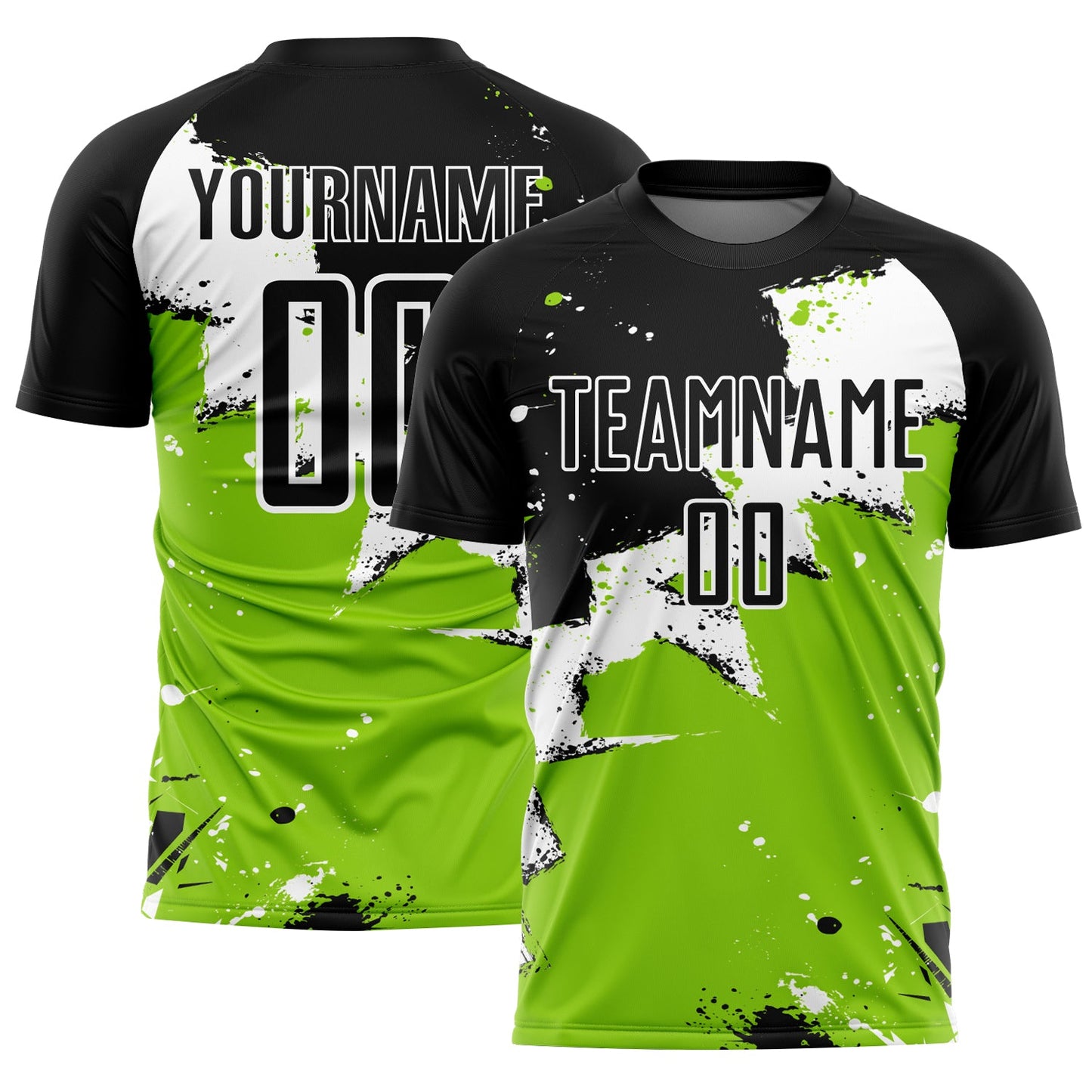 Custom Black White-Neon Green Spalsh Sublimation Soccer Uniform Jersey - Main View