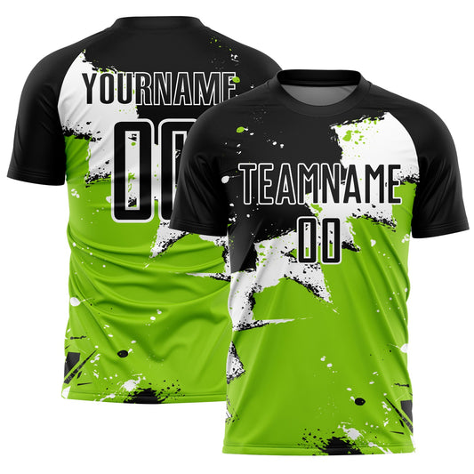 Custom Black White-Neon Green Spalsh Sublimation Soccer Uniform Jersey - Main View