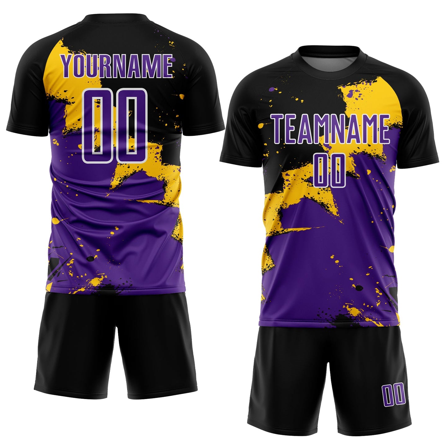 Custom Black Purple-Yellow Spalsh Sublimation Soccer Uniform Jersey view 2