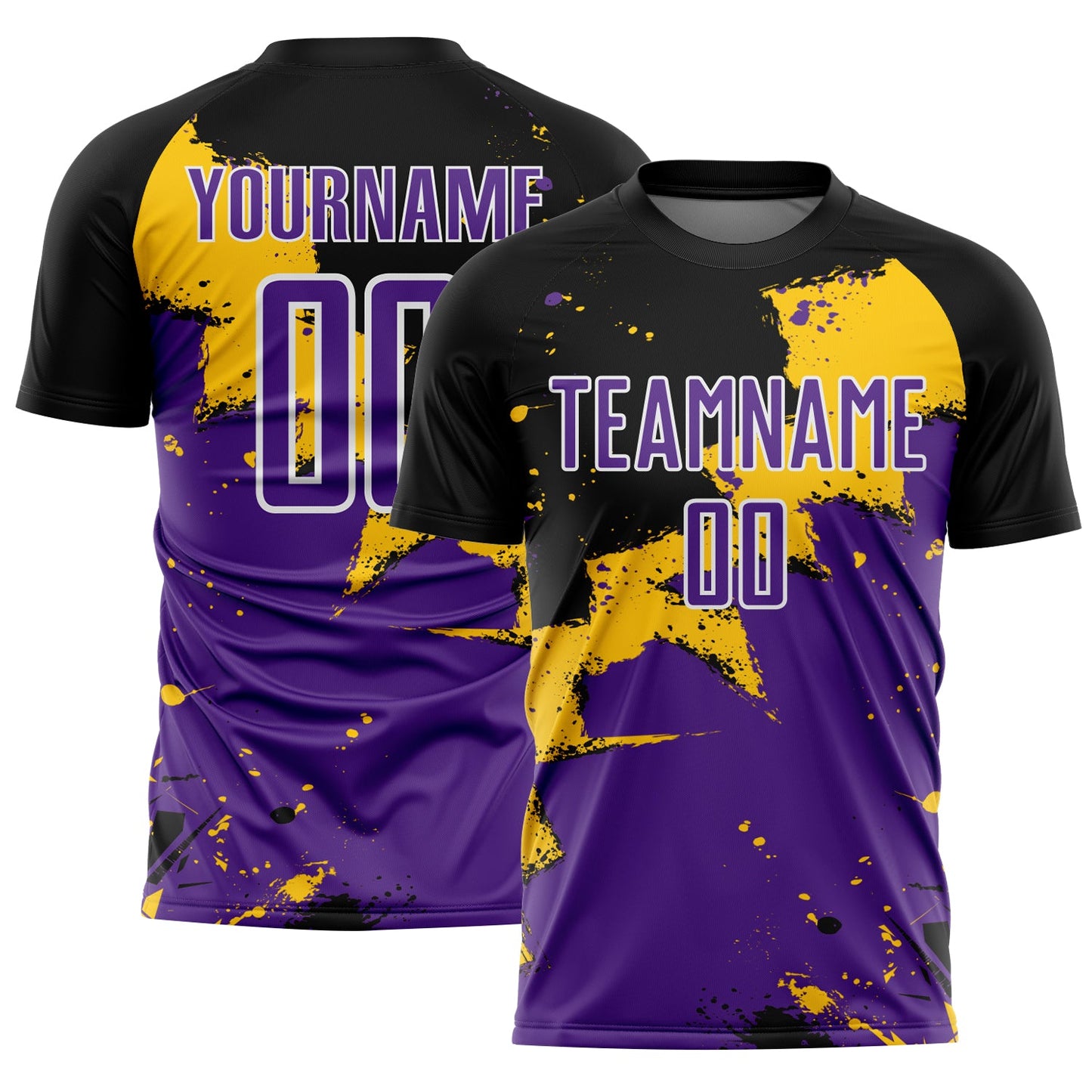 Custom Black Purple-Yellow Spalsh Sublimation Soccer Uniform Jersey - Main View