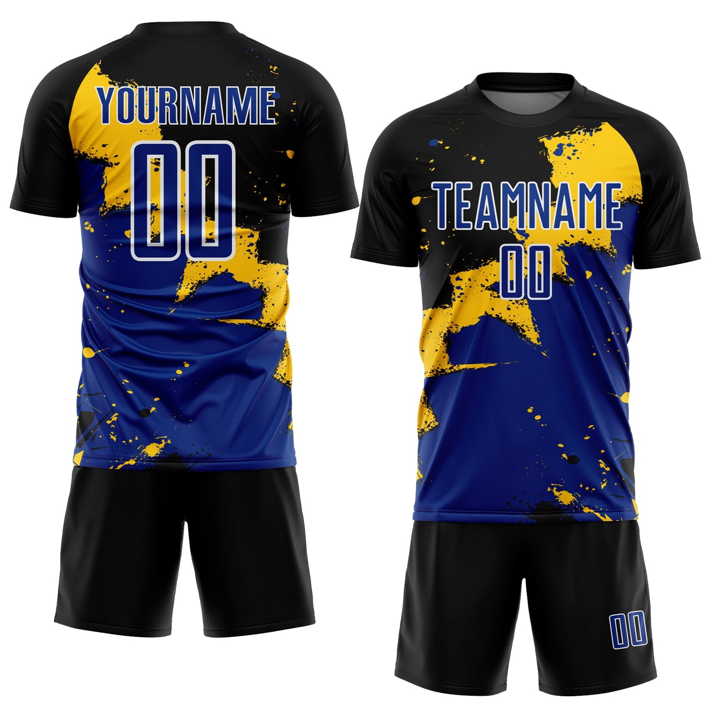 Custom Black Royal-Yellow Spalsh Sublimation Soccer Uniform Jersey view 2