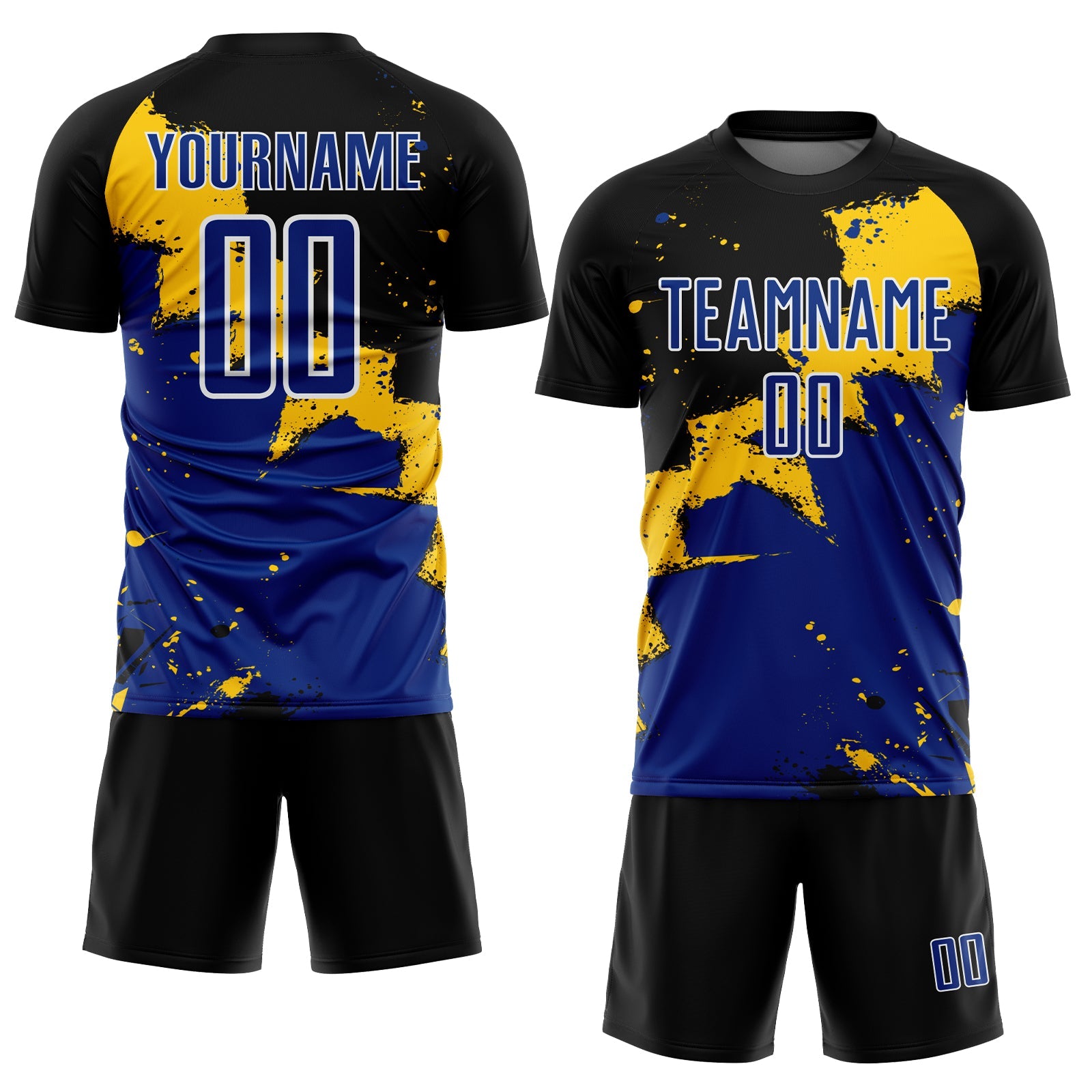 Custom Black Royal-Yellow Spalsh Sublimation Soccer Uniform Jersey view 2