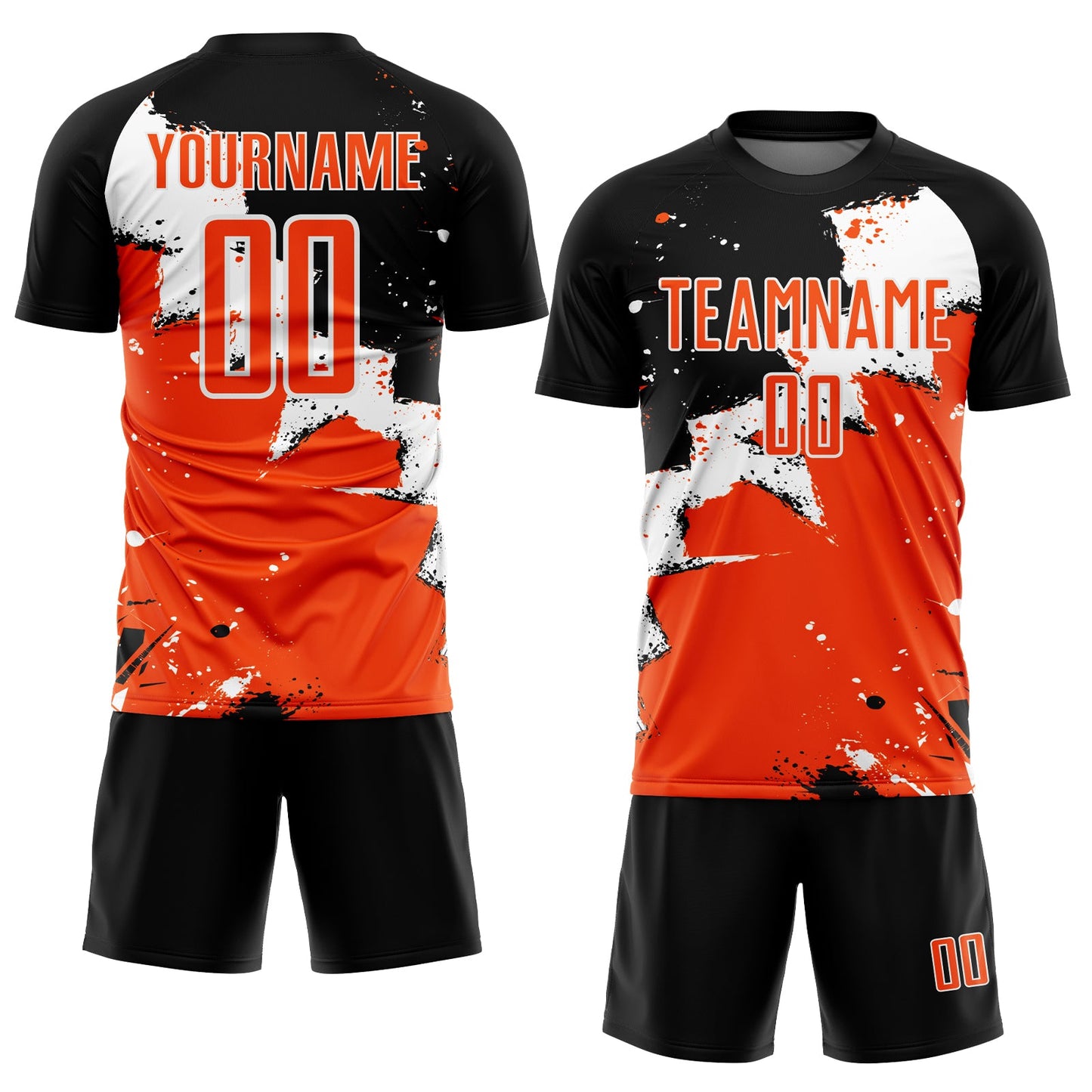 Custom Black Orange-White Spalsh Sublimation Soccer Uniform Jersey view 2