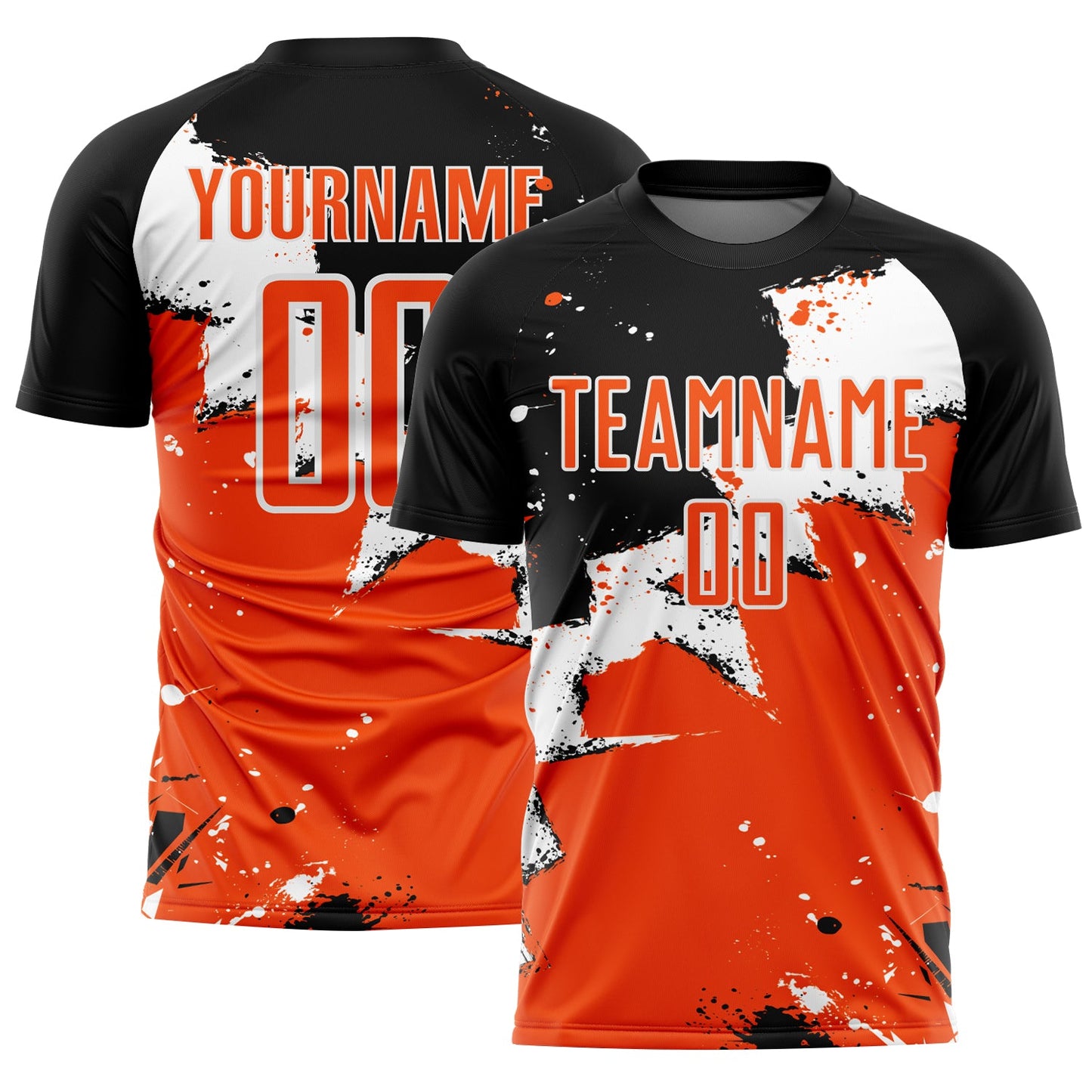 Custom Black Orange-White Spalsh Sublimation Soccer Uniform Jersey - Main View