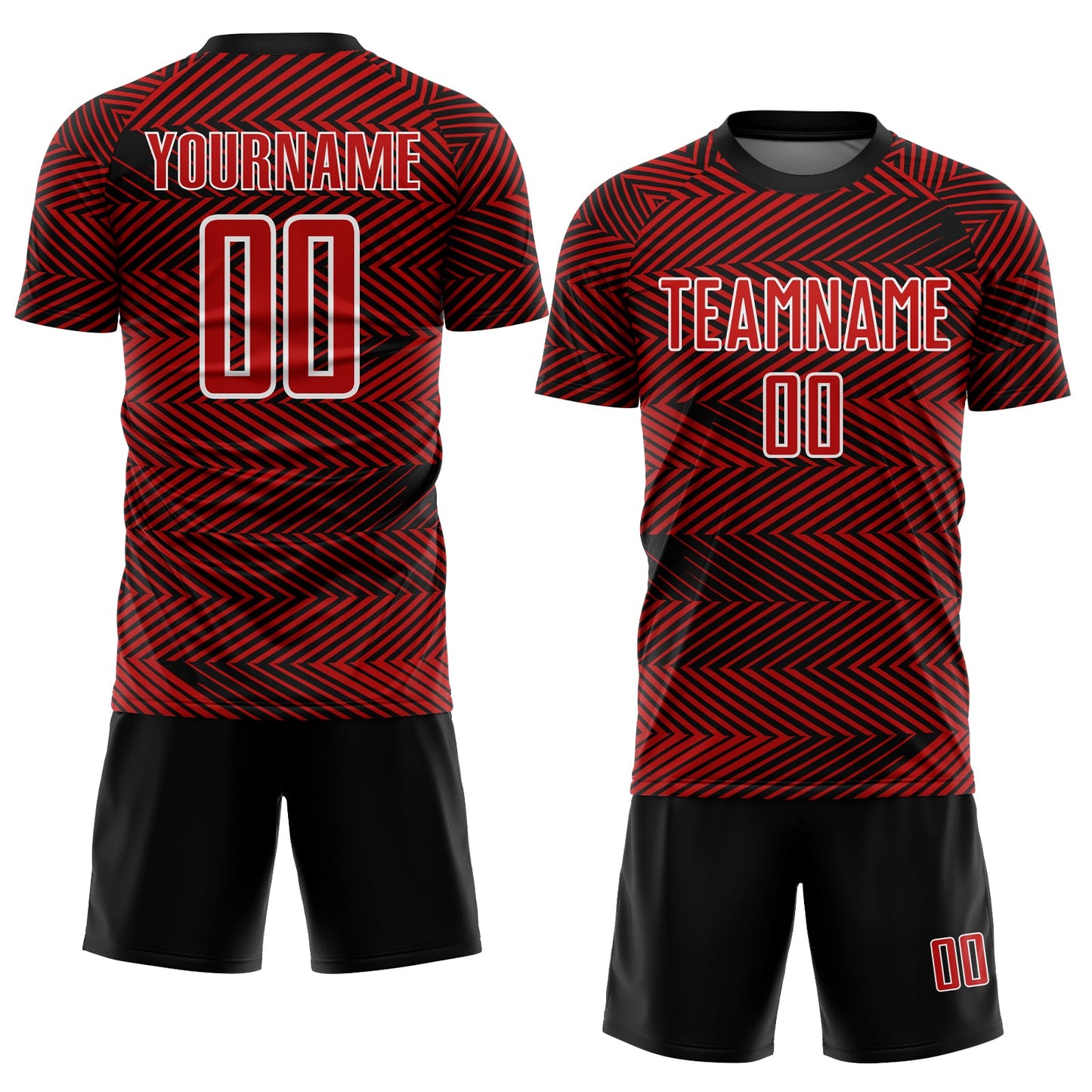 Custom Red Black-White Line Sublimation Soccer Uniform Jersey view 2