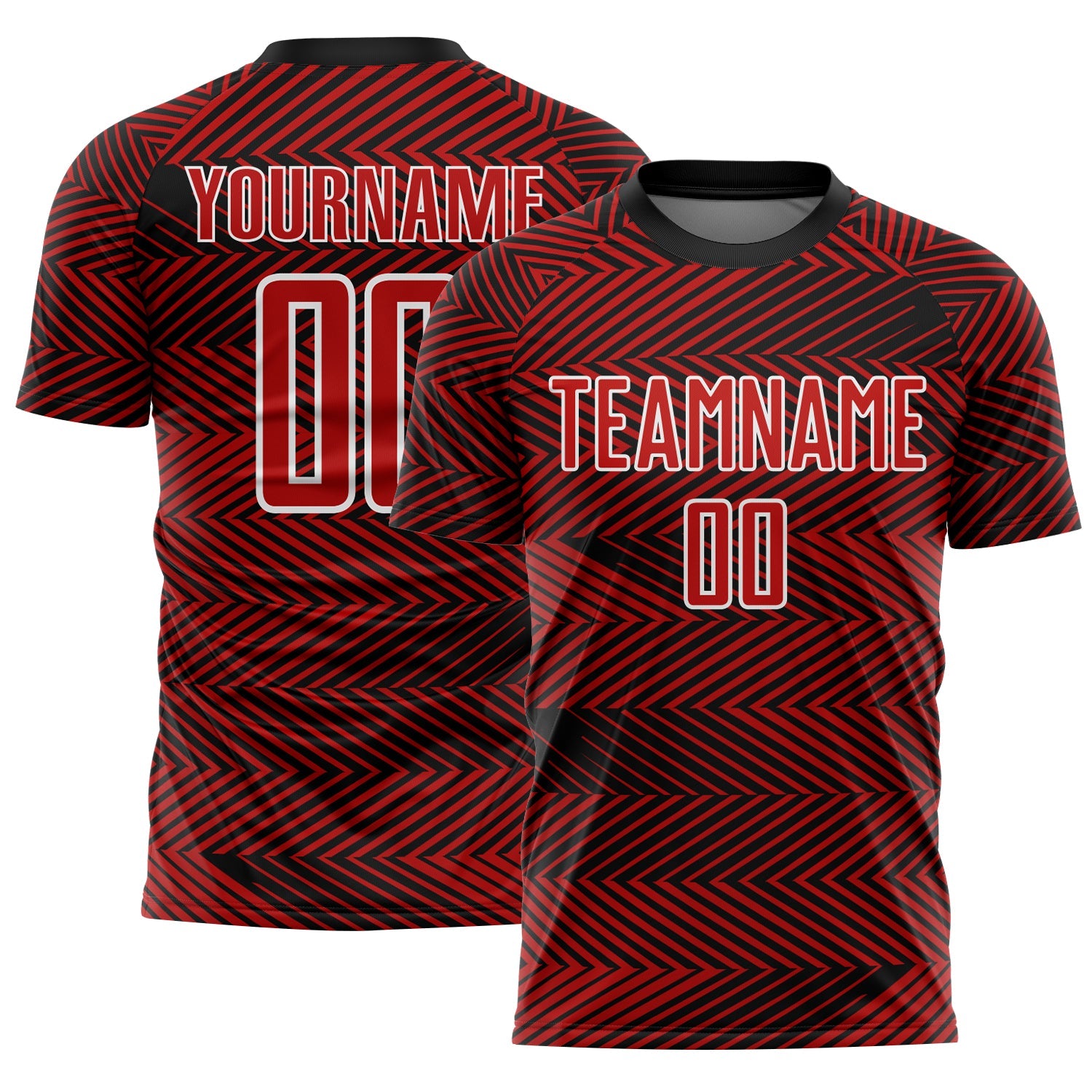 Custom Red Black-White Line Sublimation Soccer Uniform Jersey - Main View