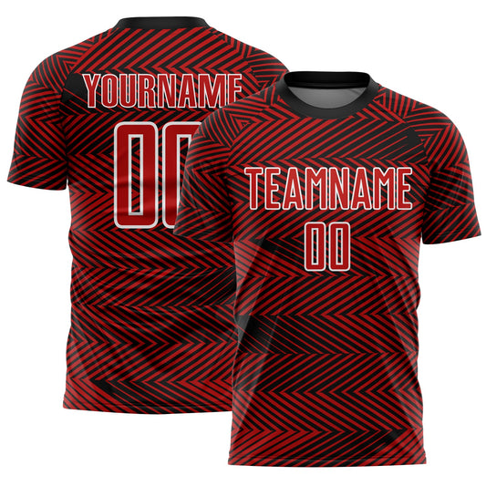 Custom Red Black-White Line Sublimation Soccer Uniform Jersey - Main View