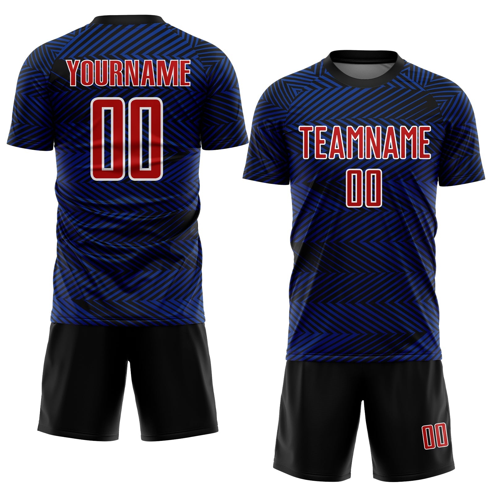 Custom Royal Red-Black Line Sublimation Soccer Uniform Jersey view 2